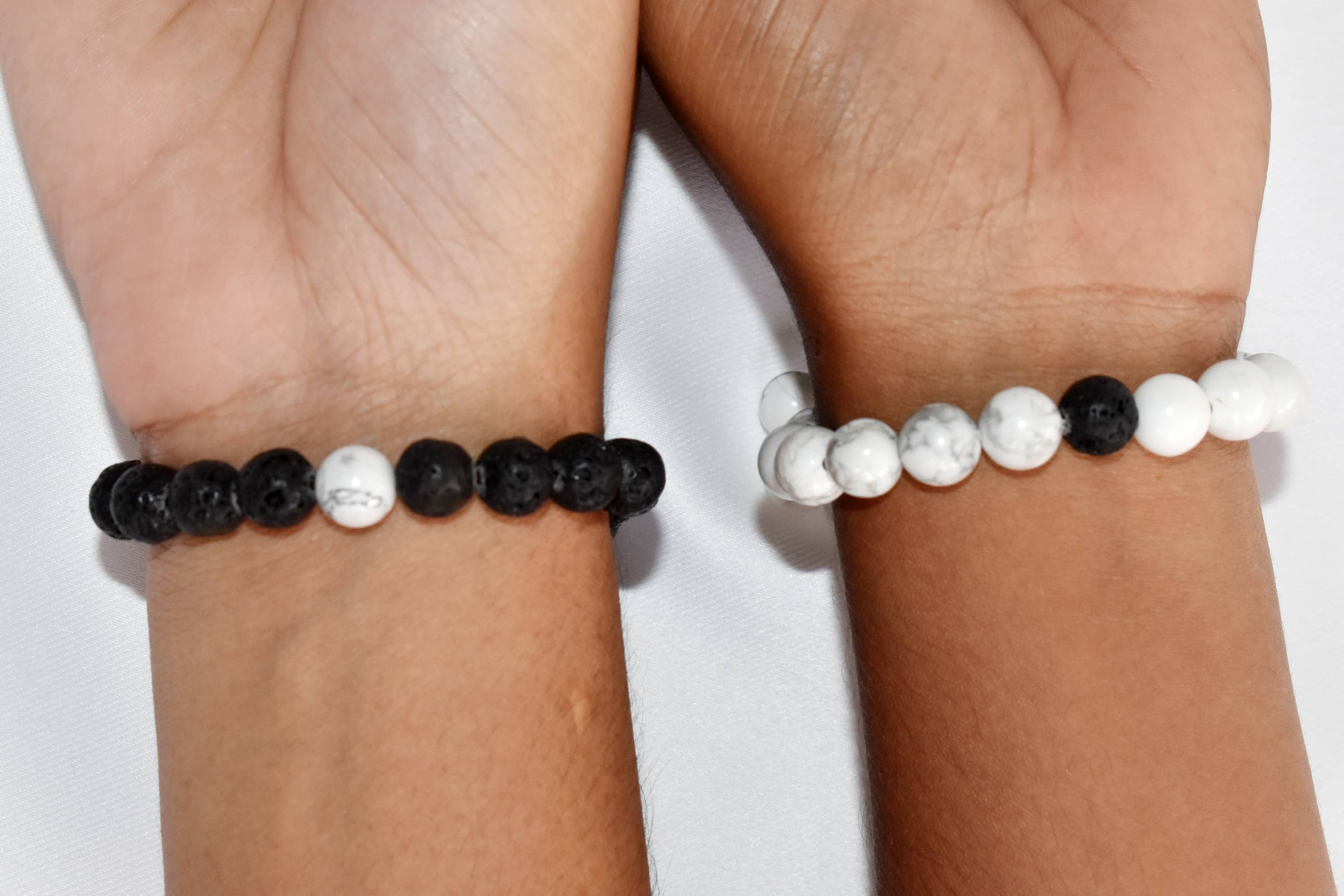 Lava Howlite Couples Crystal Bracelets - 8mm Gemstone Beaded Jewelry, 7-7.5 Inches In Length, Multi-color Round Stones, 22 Grams
