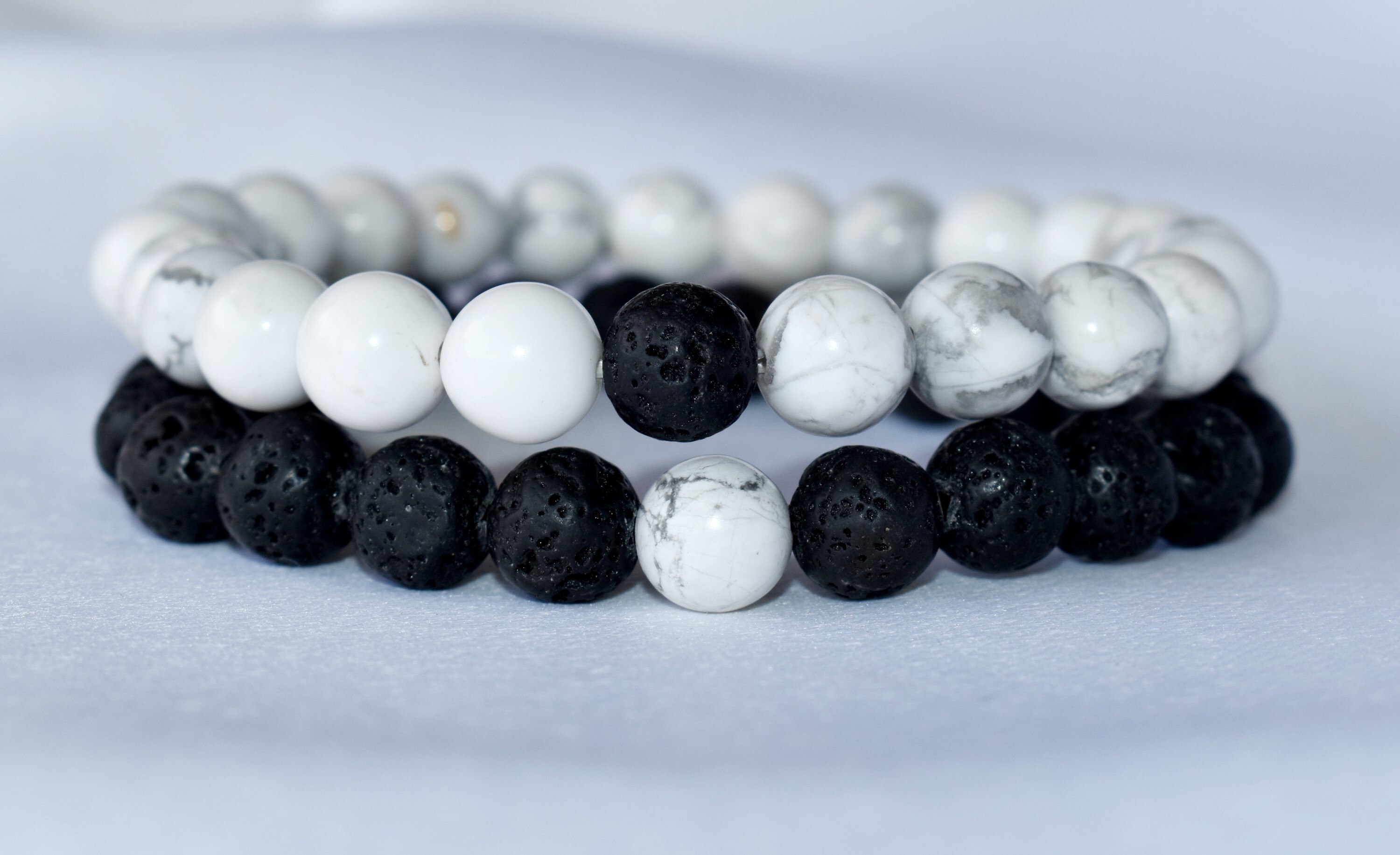 Lava Howlite Couples Crystal Bracelets - 8mm Gemstone Beaded Jewelry, 7-7.5 Inches In Length, Multi-color Round Stones, 22 Grams
