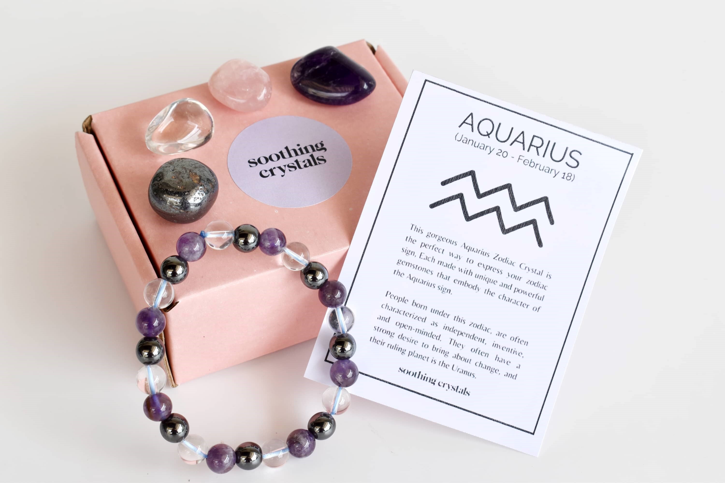 Aquarius Zodiac Crystal Kit, Gemstone Zodiac Gift Set - Grade: Aaa