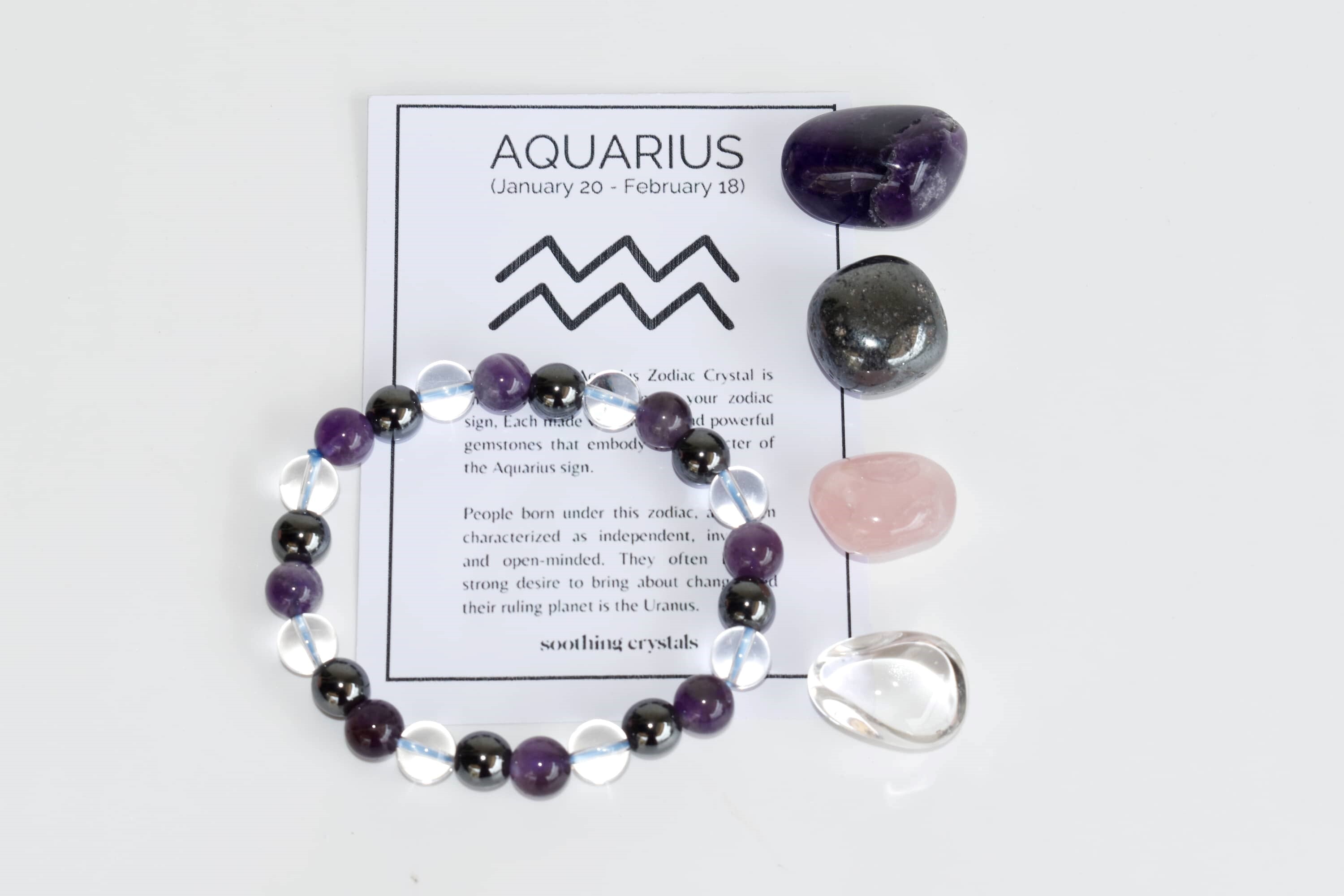 Aquarius Zodiac Crystal Kit, Gemstone Zodiac Gift Set - Grade: Aaa