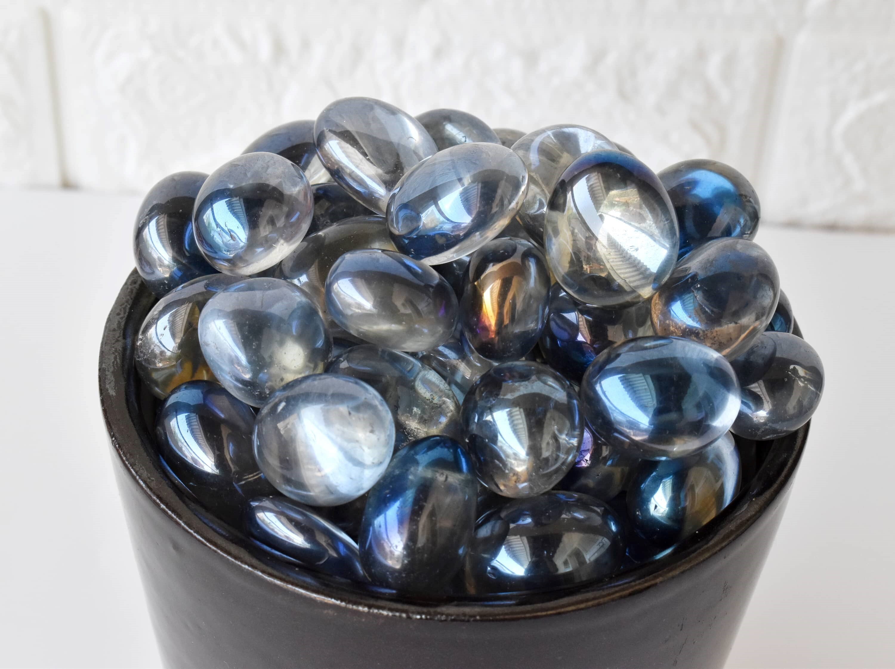 Aura Quartz Labradorite Tumbled Stones - 18-25mm Size Aaa Grade Natural Healing Crystals For Jewelry And Healing Practices