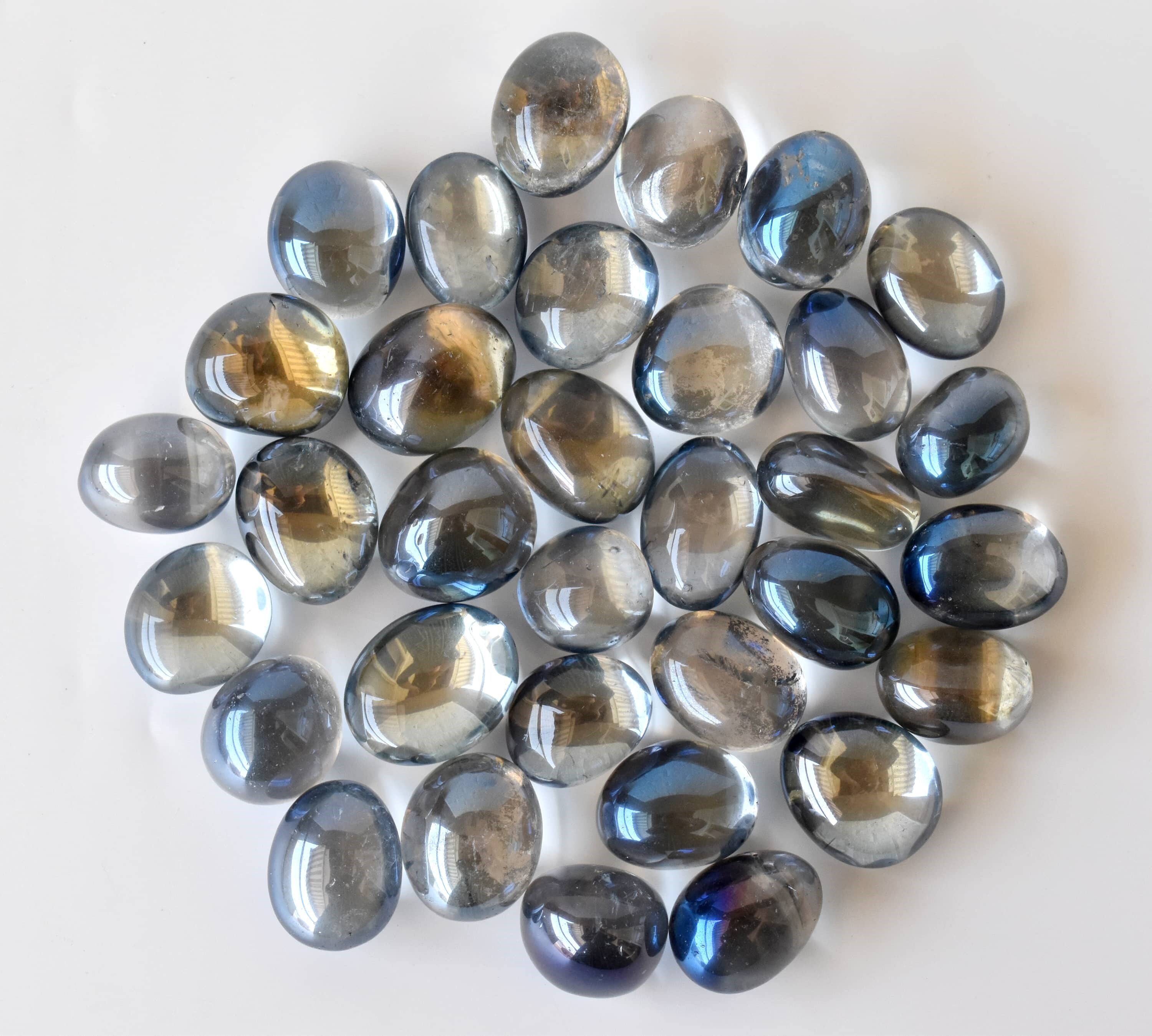 Aura Quartz Labradorite Tumbled Stones - 18-25mm Size Aaa Grade Natural Healing Crystals For Jewelry And Healing Practices