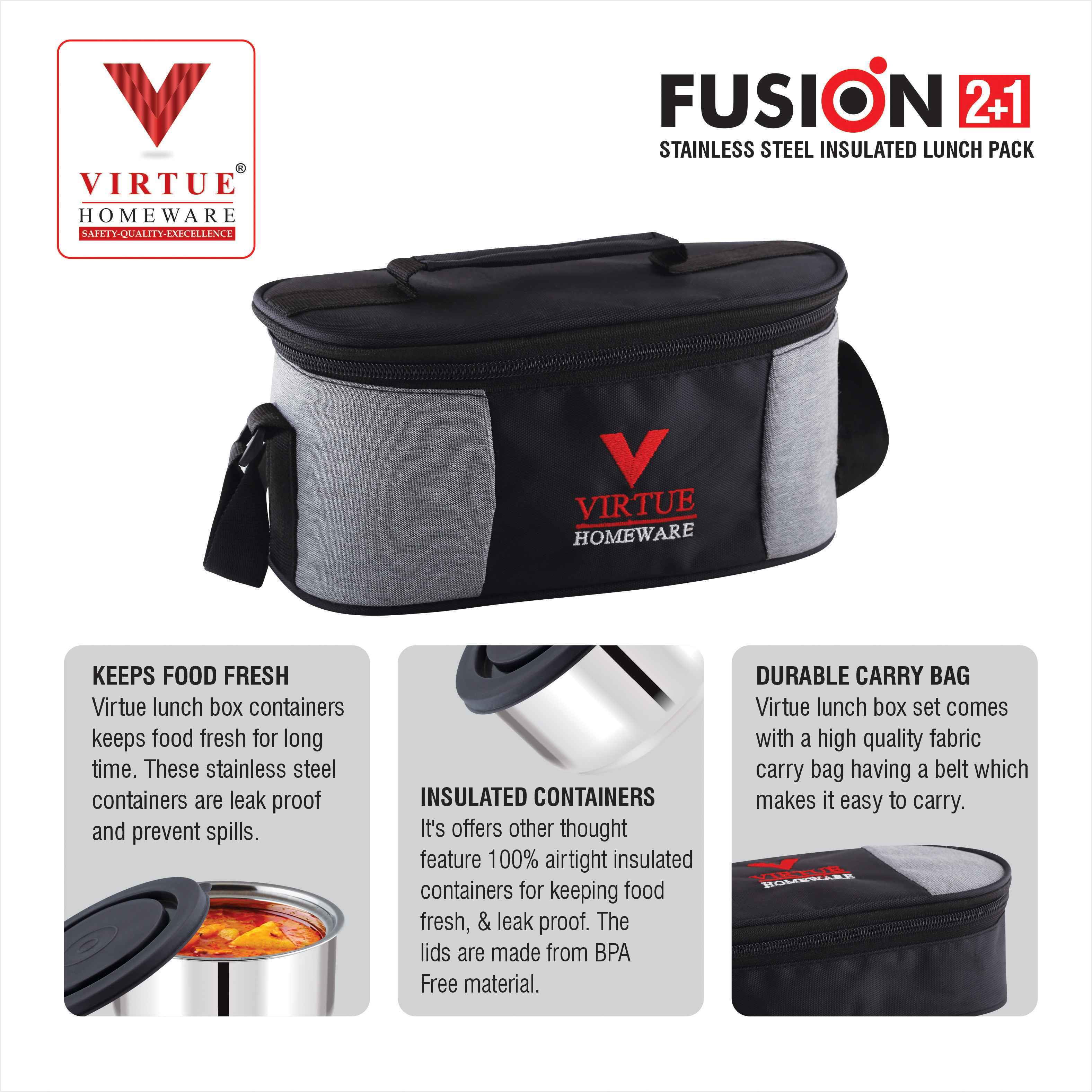 Fusion 2+1 Virtue Homeware Stainless Steel Lunch Box Pack - Inside Layers: 2 Layers