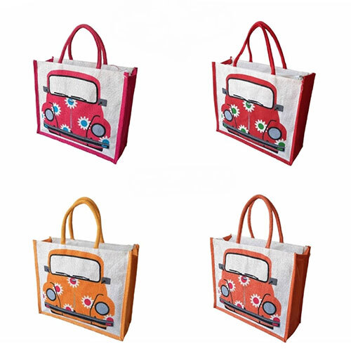 Car Printed Jute Bag - High-Quality Jute, Customizable Design & Color, Comfortable Flexiloop Handle | Eco-Friendly Reusable Shopping Solution