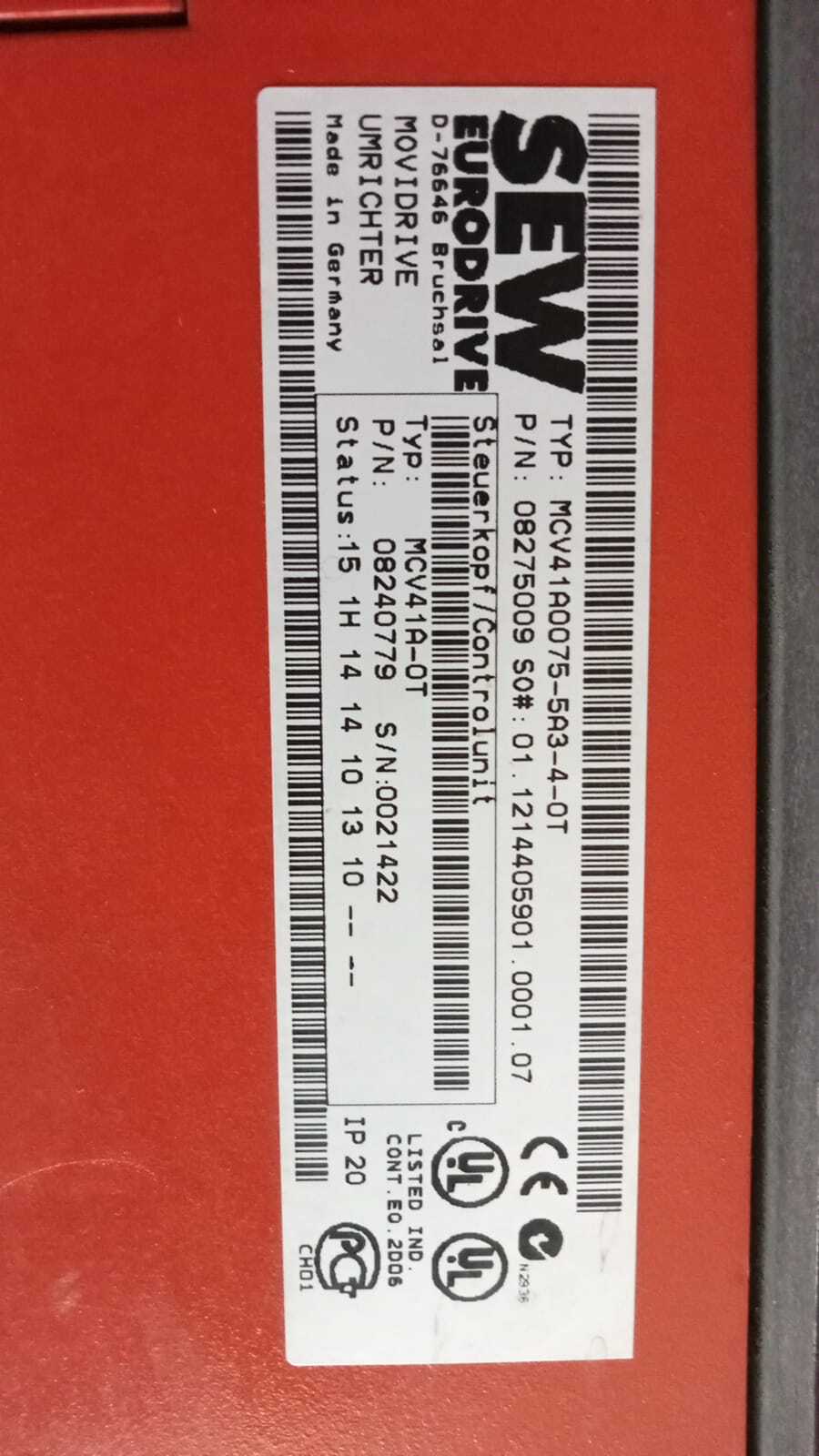 Sew Mcv41a0075-5a3-4-0t Euro Drive (S/n:0021422)