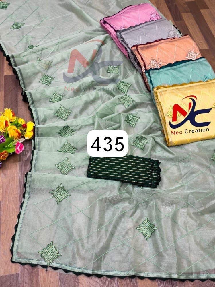 Muslin Silk Saree - 6.30 Meter Length, Full Fancy Unstitched Blouse Piece | Light In Weight, Quick Dry, Washable, Embroidered Net Design