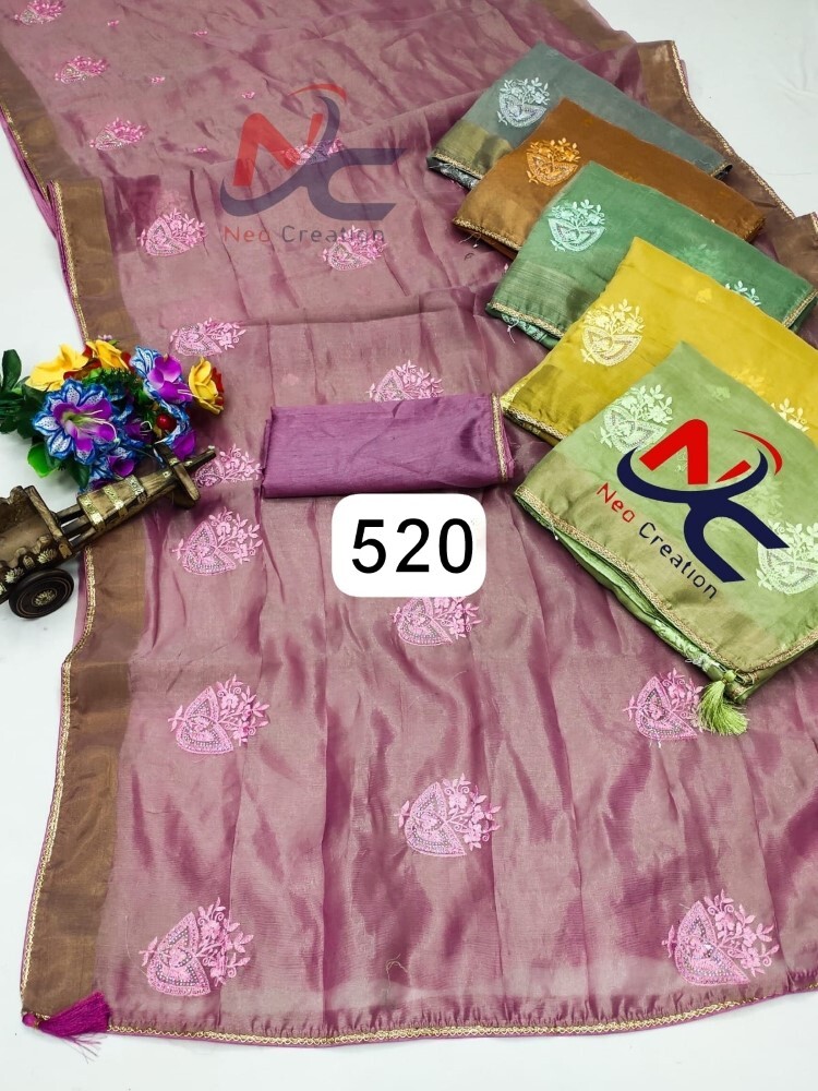 Fancy Embroidered Net Saree - 6.30 Feet Length, 6 Color Set With Unstitched Blouse Piece | Lightweight, Washable, Perfect For Regular And Occasion Wear