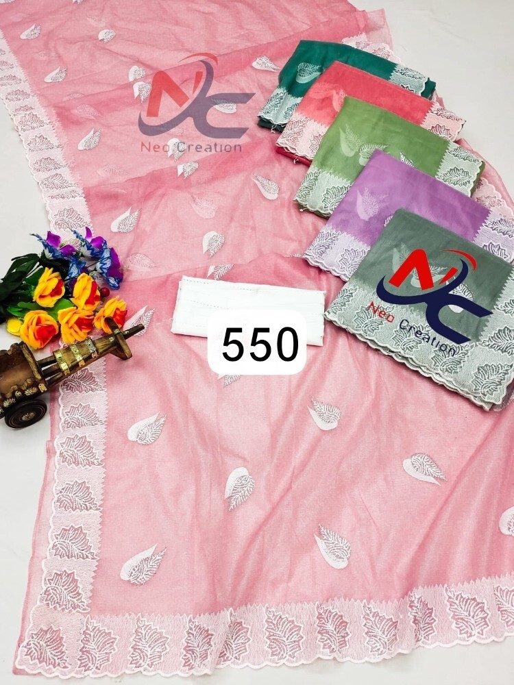 Nylon Sarees - 6.30 Meter Length, Full Fancy Collection | Light Weight, Quick Dry, Washable, Unstitched Blouse Piece, Embroidered Design