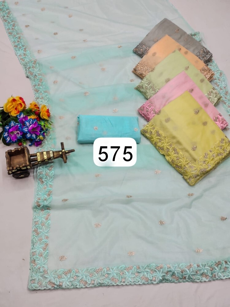 Synthetic Saree - 6 Color Set, 6.30 Meter Length | Lightweight, Quick Dry, Washable, Unstitched Blouse Piece, Embroidered Pattern