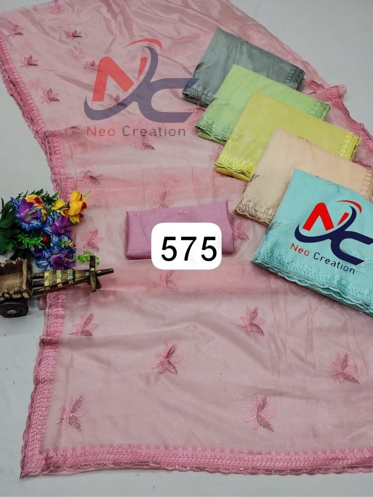 Synthetic Saree - 6 Color Set, 6.30 Meter Length | Lightweight, Quick Dry, Washable, Unstitched Blouse Piece, Embroidered Pattern