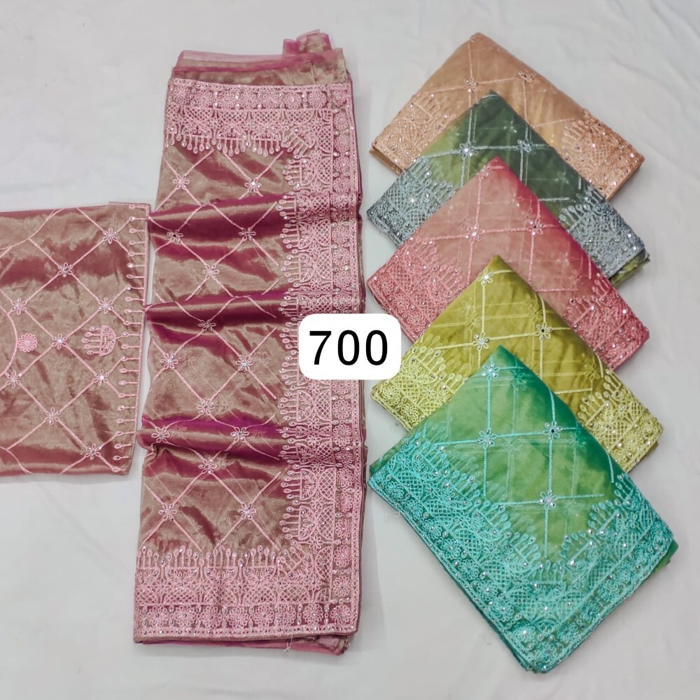 Fancy Embroidered Saree - 6 Color Set, 6.30 Meter Length, Unstitched Blouse Piece | Light Weight, Quick Dry, Washable, Ideal For Regular And Occasion Wear