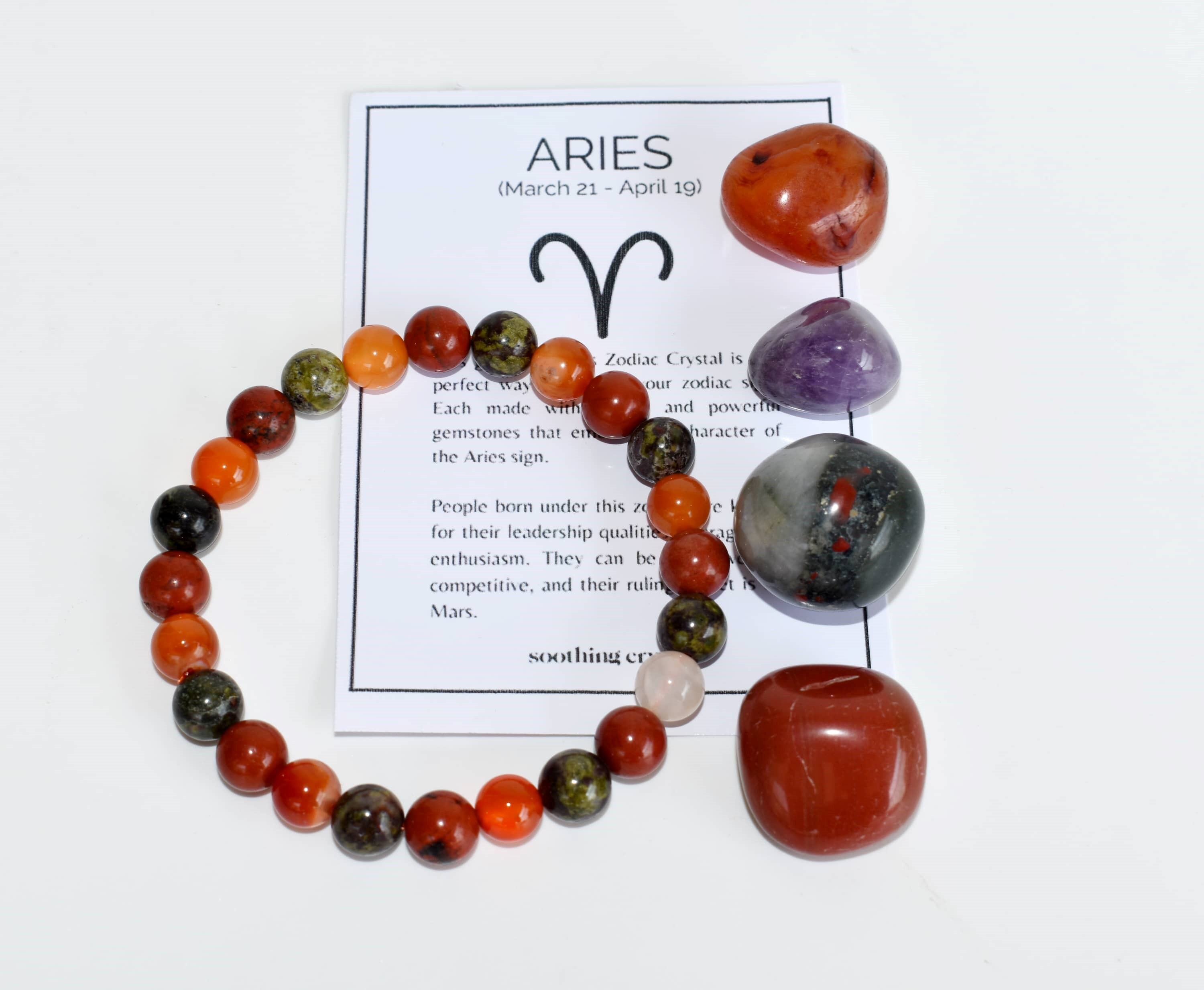 Aries Zodiac Crystal Kit, Gemstone Zodiac Gift Set - Grade: Aaa