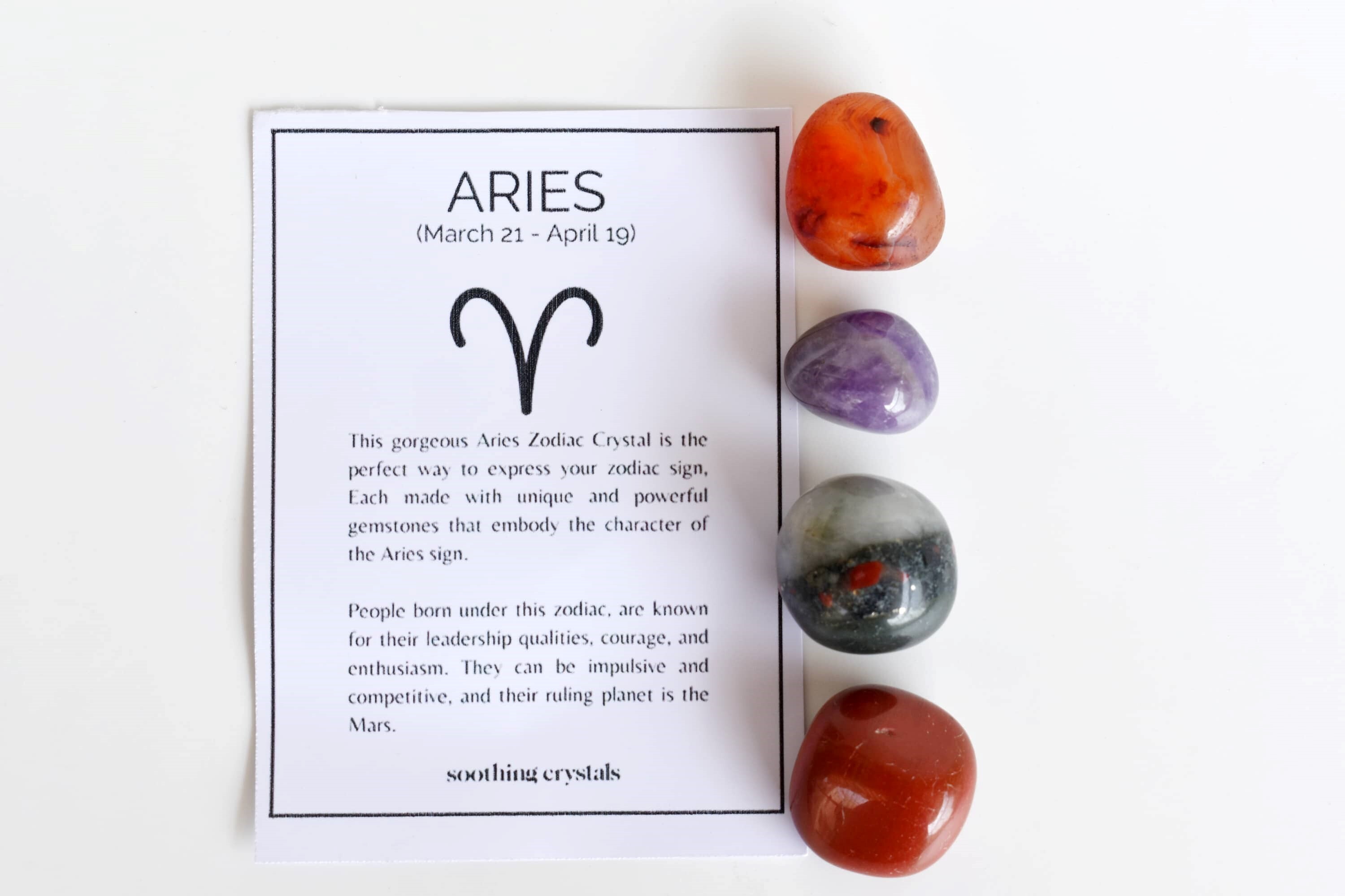 Aries Zodiac Crystal Kit, Gemstone Zodiac Gift Set - Grade: Aaa