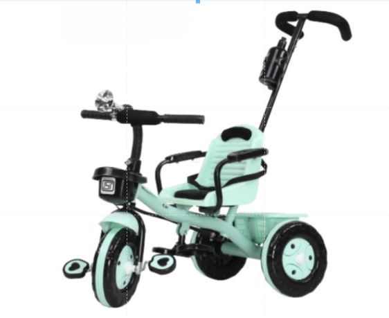 Double Bend Without Cushion Tricycle With Parental Control - Polyester Frame, 21 Gauge Pipe, Metal Bush Fork Fitting, Eva Tyres | Accessories: Bell, Foot Rest, Front/back Baskets, Arm Rest