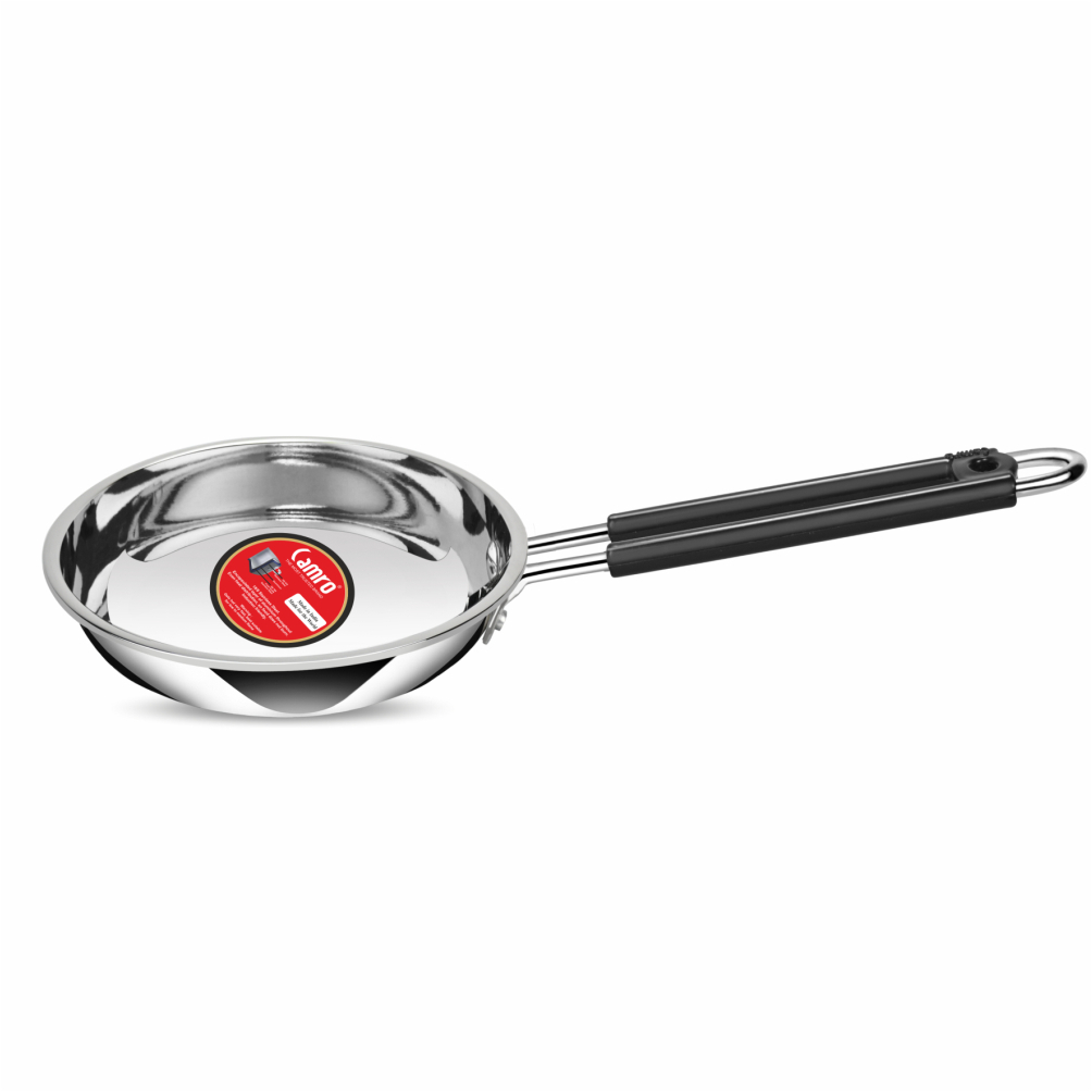 Camro Triply Tadka Pan - Stainless Steel, Size 7 No. , Silver | Three-layer Design, Food Safe, Easy Cleaning, Multi-purpose Usage
