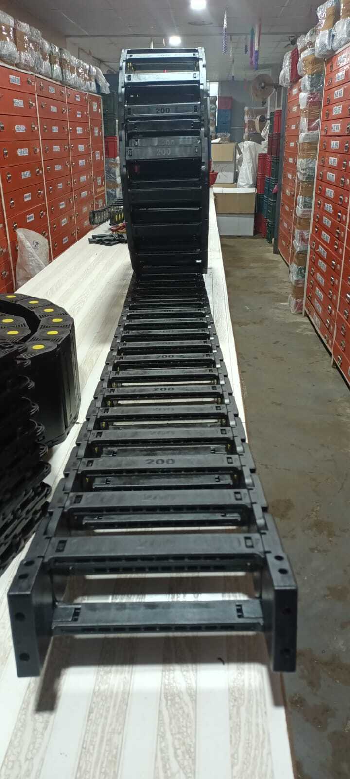 Cable Drag Chain - Nylon-66, 60x200mm, Black | 1-year Warranty, Square Hole Shape, Ready Stock, Semi Closed Design