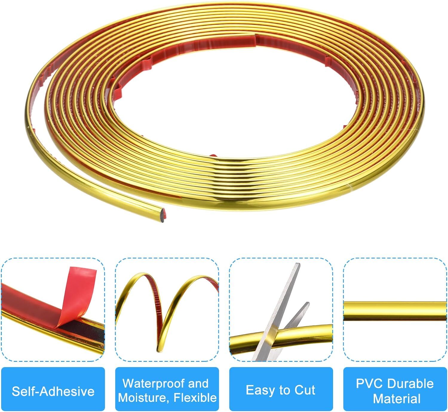 Golden Peel And Stick Edge Trim - 20ft Long 0.35" Wide | High Quality Pvc Flexible Design Premium Gold Finish