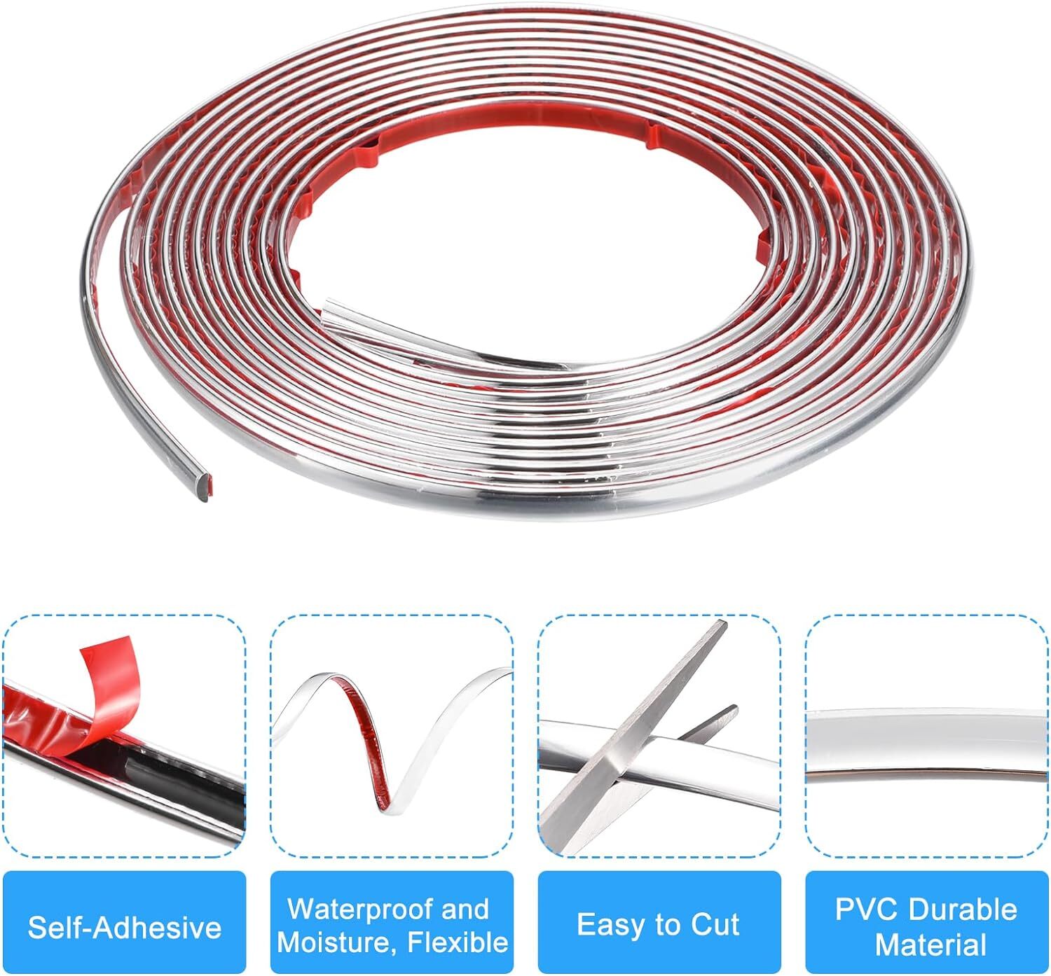 Silver Tape - Pvc Material, 300cm Length, 10mm Width | Universal Fit, Easy Installation, Protects Against Bumps And Scratches