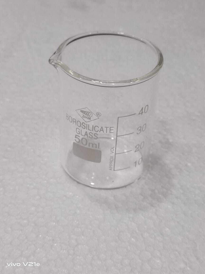 Glass Beaker - Glass, 50 Milliliters, Transparent | Fine Finish, Light Weight, Scratch Resistant, Ideal For Chemical Laboratories