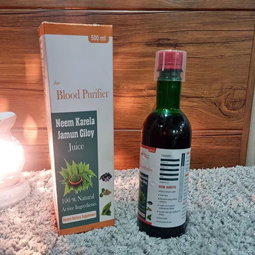 Blood Purifier Juice - 500ml Neem Karela Jamun Giloy Blend, Suitable for All Ages, Immune Support and Detox Benefits, Store in Dry Place
