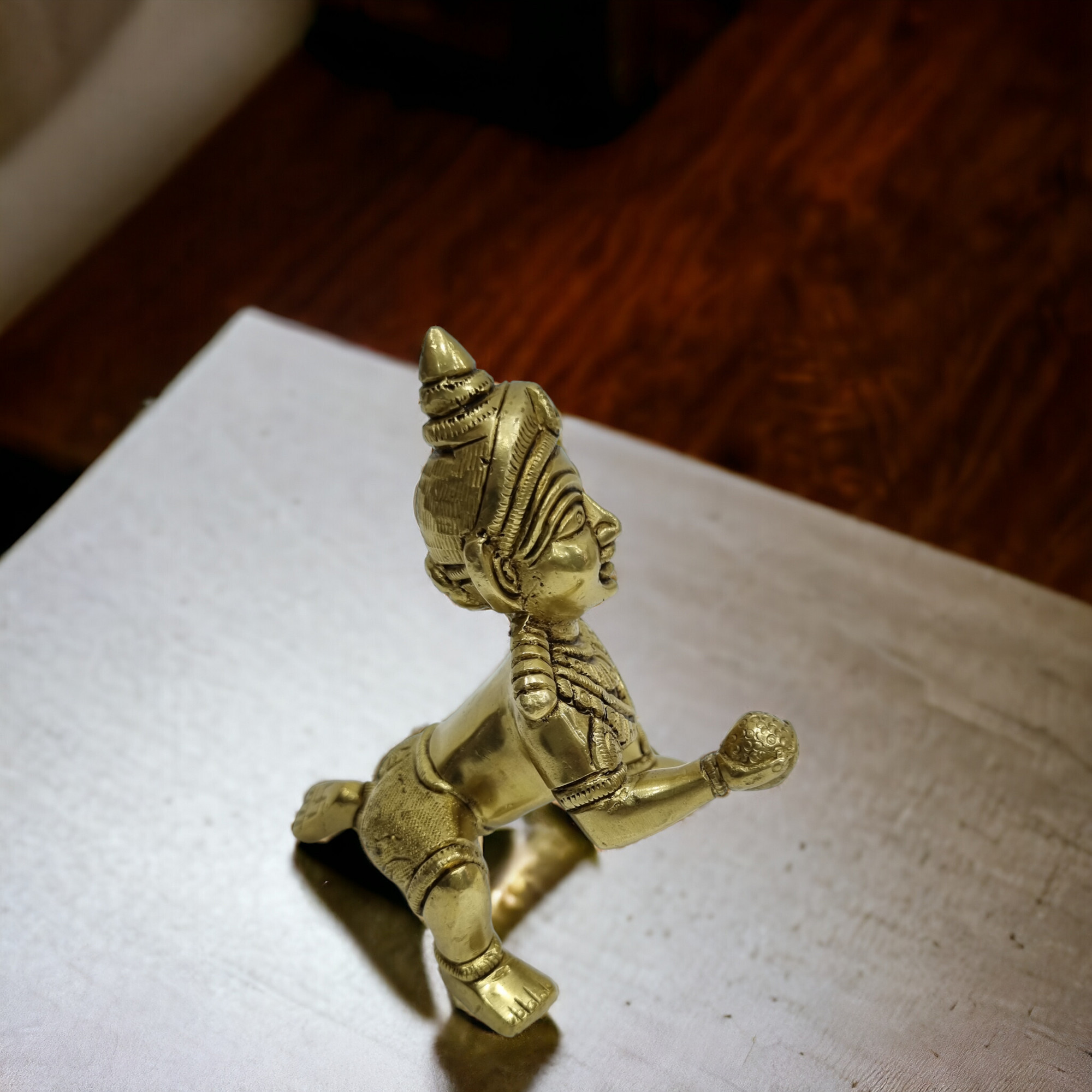 Laddu Gopal Ji Murti Brass Bal Gopal Idol, Thakur Ji Religious Statues - Color: Yellow