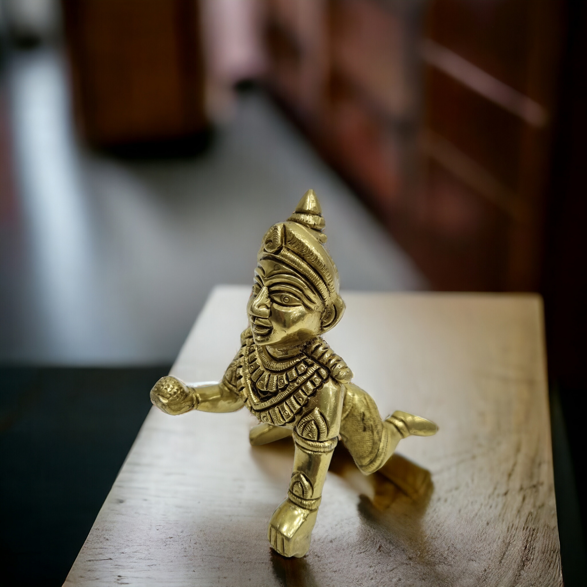 Laddu Gopal Ji Murti Brass Bal Gopal Idol, Thakur Ji Religious Statues - Color: Yellow