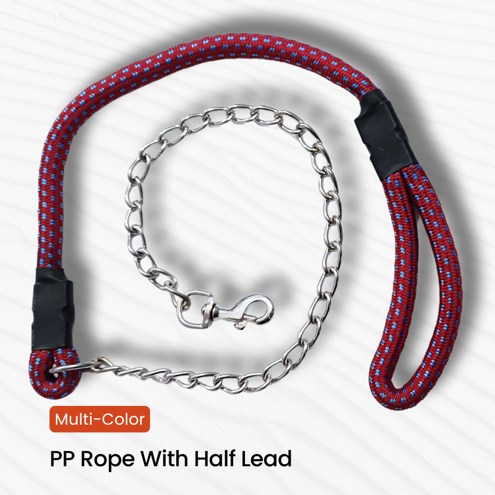 Dog Color Half Lead Chain / Brass Hook With Reflective Half Rope (Nylon) - Nylon Material, Sizes 6/9/12/15/18/22, Multi-color, High Quality
