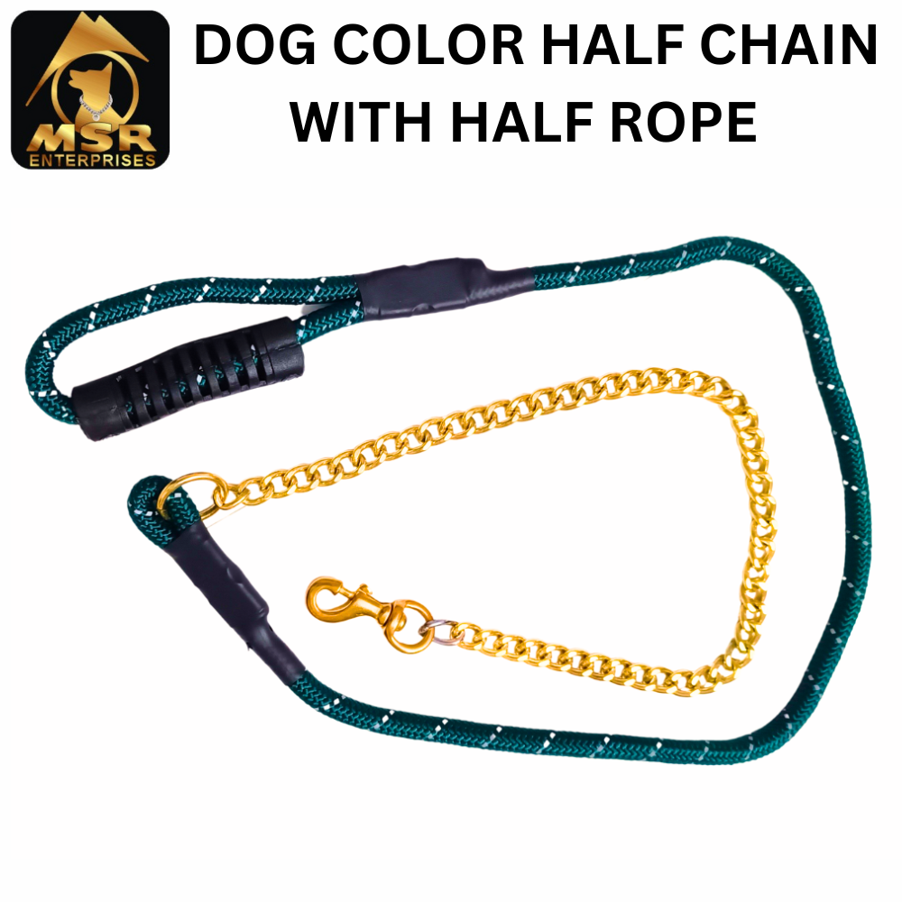 Dog Color Half Lead Chain / Brass Hook With Reflective Half Rope (Nylon) - Nylon Material, Sizes 6/9/12/15/18/22, Multi-color, High Quality