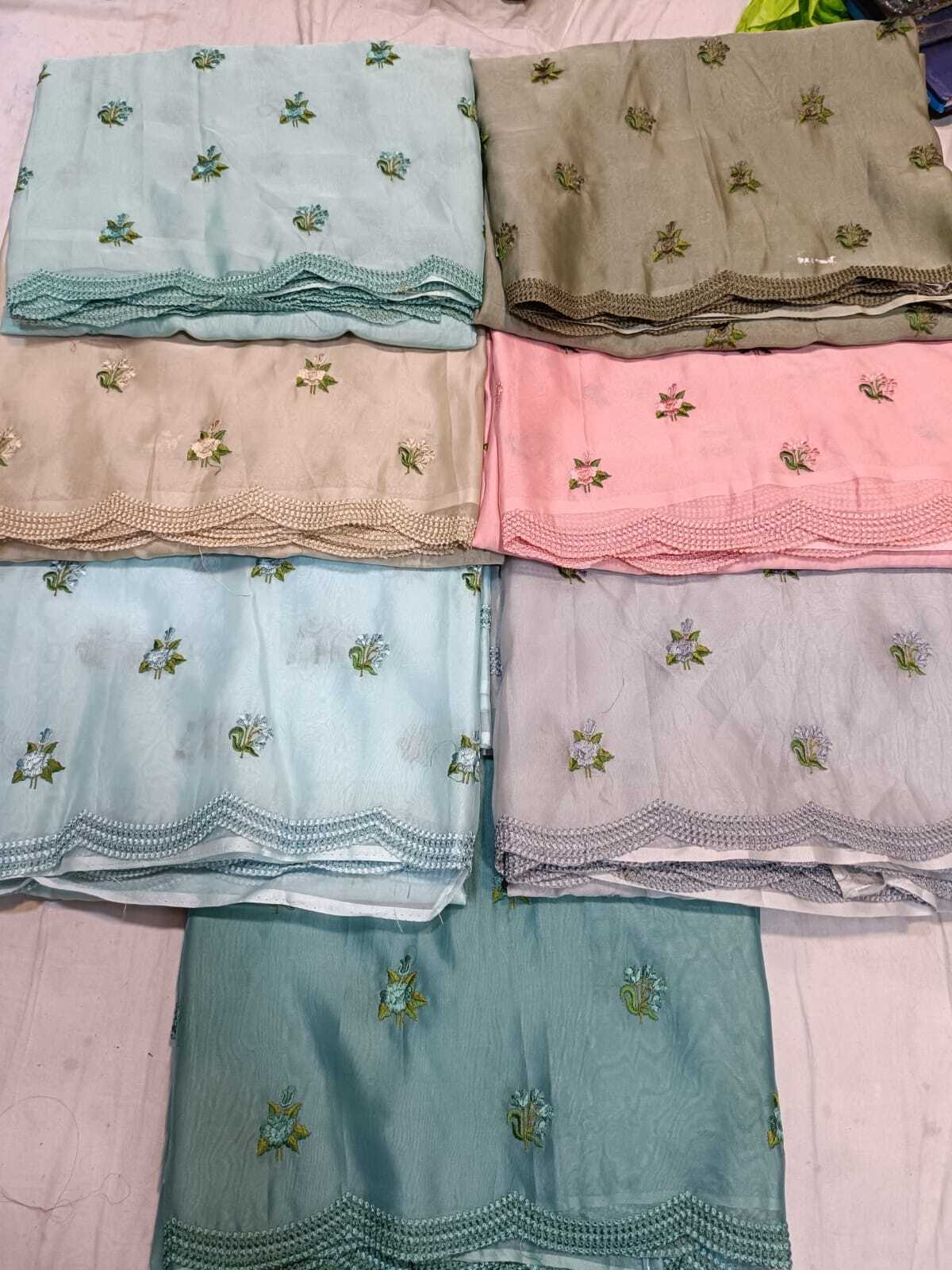 Organza Silk Multi-colour Jaal Saree - Hand Embroidery, Ideal For Spring-summer Party Wear, Warranty Included