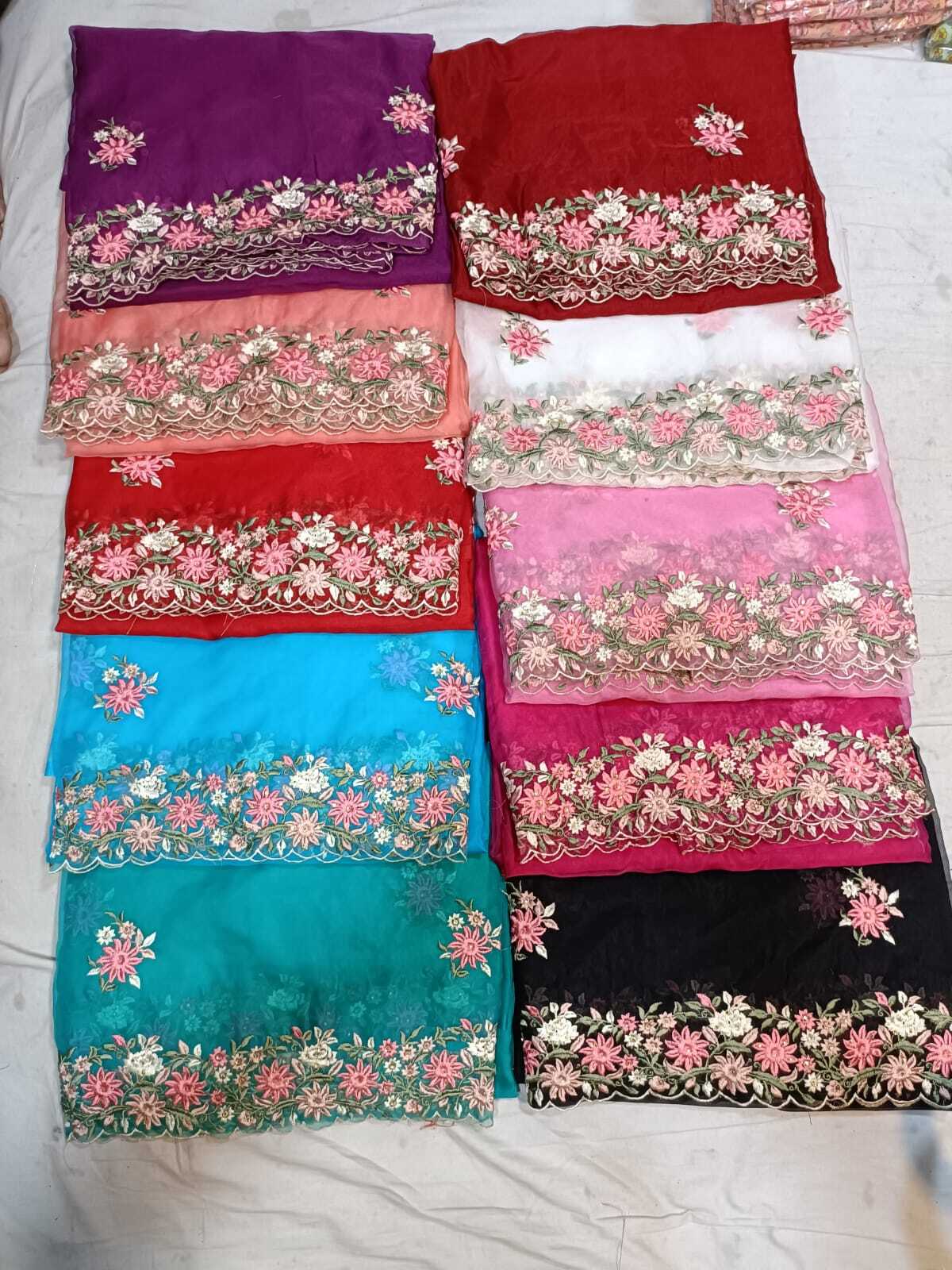 Different Available Organza Parsi Cutwork Sarees