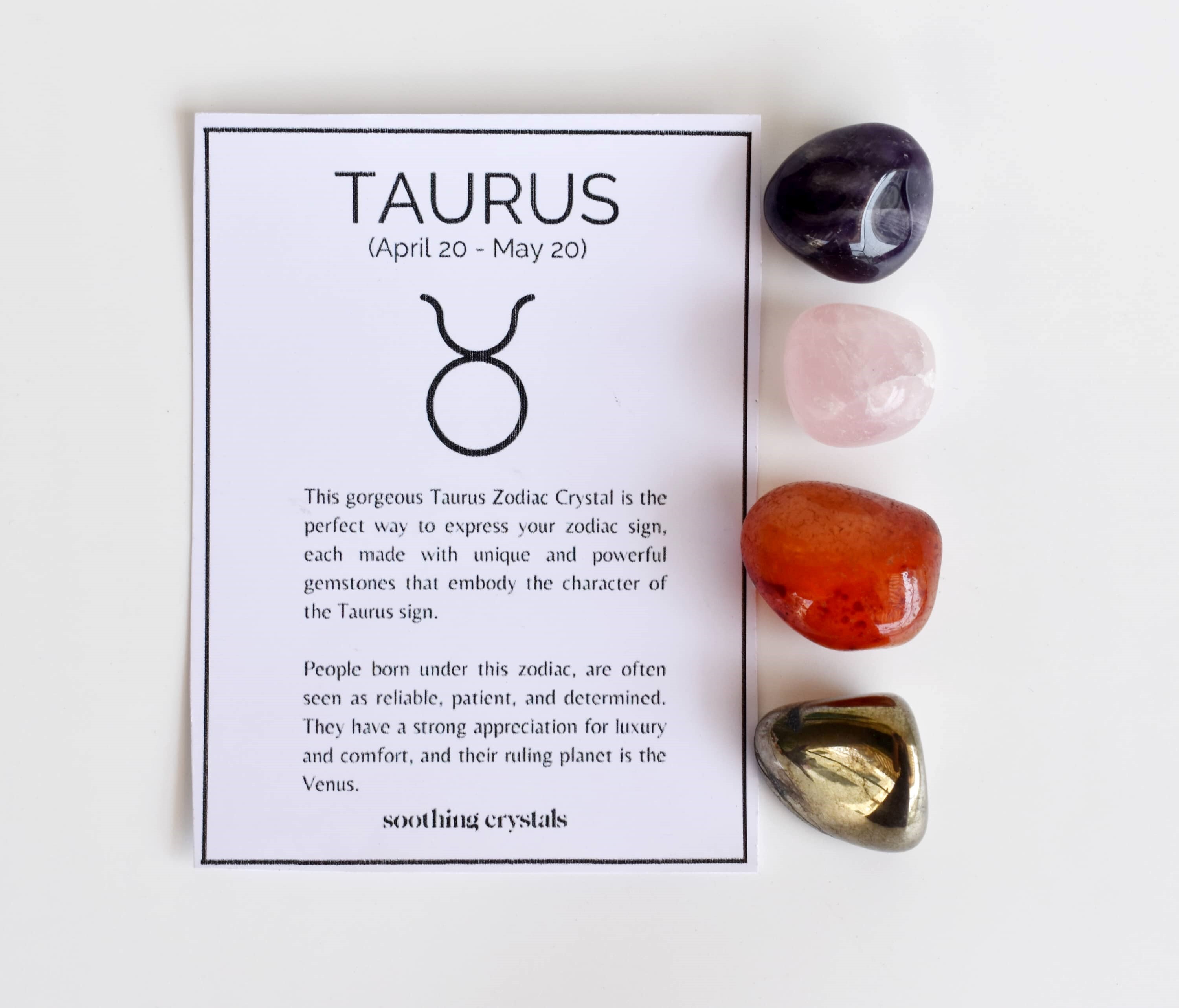 Taurus Zodiac Crystals Kit - Rose Quartz, Carnelian, Pyrite & Amethyst Tumbled Stones, 20-25mm, 8mm Beads Bracelet | 150g Natural Gemstones, Multi Colour