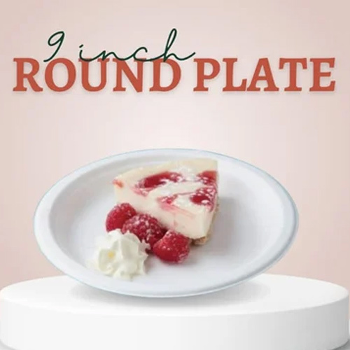 Biodegradable Bagasse Round Plate - 9 Inch, White Color, Eco-Friendly Material for Food Industry Applications