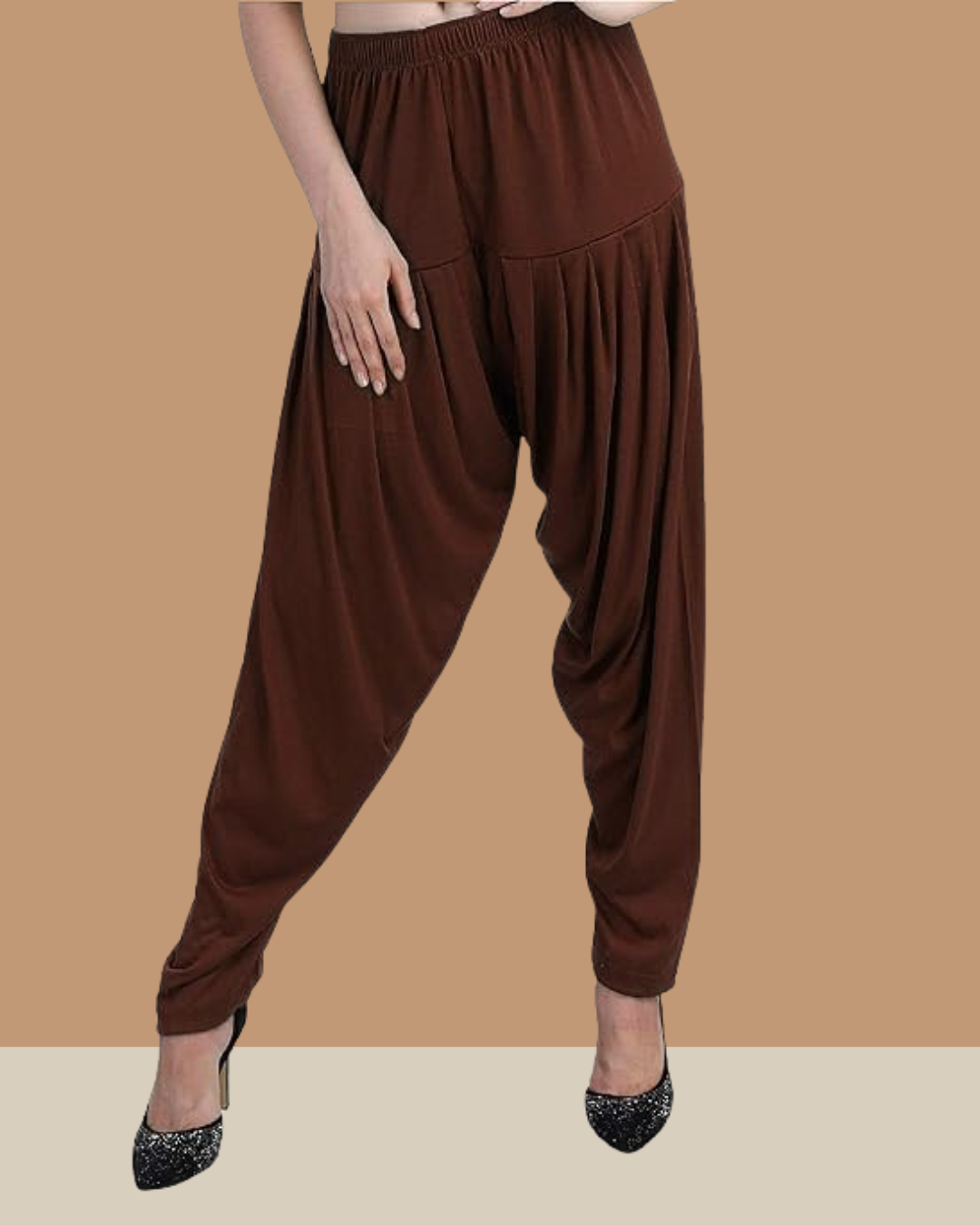 Brown Viscose Rayon Patiala - Free Size 28-44 Inch Waist, 39-41 Inch Length | 55+ Colors, Anti-wrinkle, Breathable, Non-toxic, Quick Dry, Washable, Plus Size, Trendy Ethnic Wear