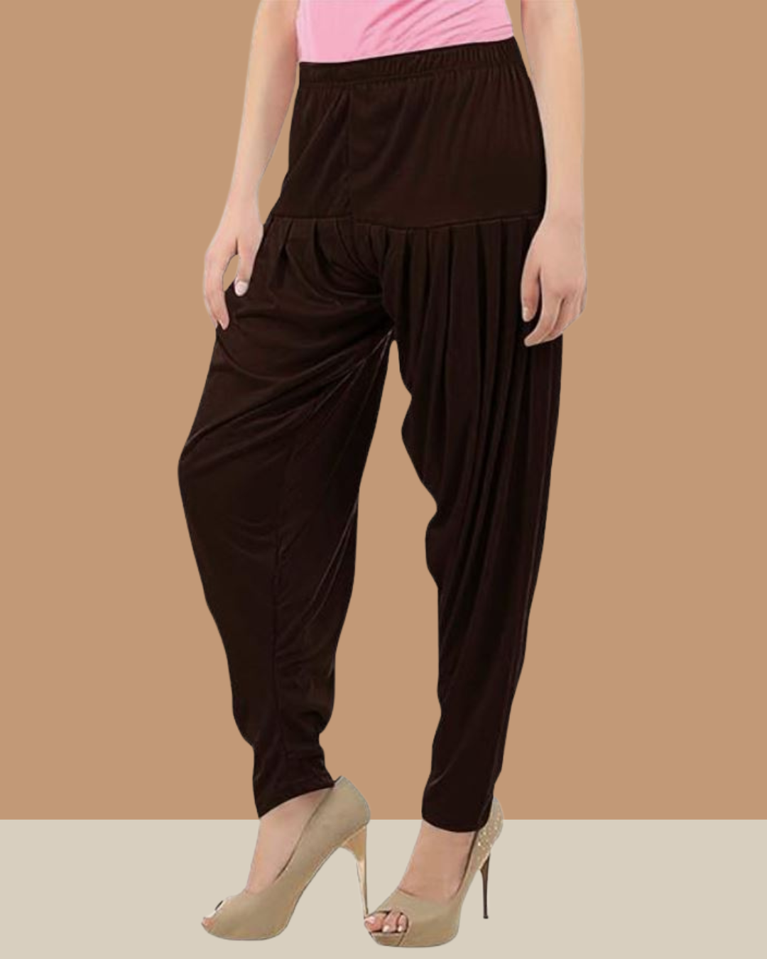 Brown Viscose Rayon Patiala - Free Size 28-44 Inch Waist, 39-41 Inch Length | 55+ Colors, Anti-wrinkle, Breathable, Non-toxic, Quick Dry, Washable, Plus Size, Trendy Ethnic Wear
