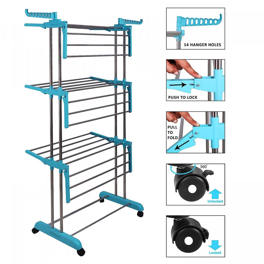 Clothing Drying Tower Rack Stand With Wheels