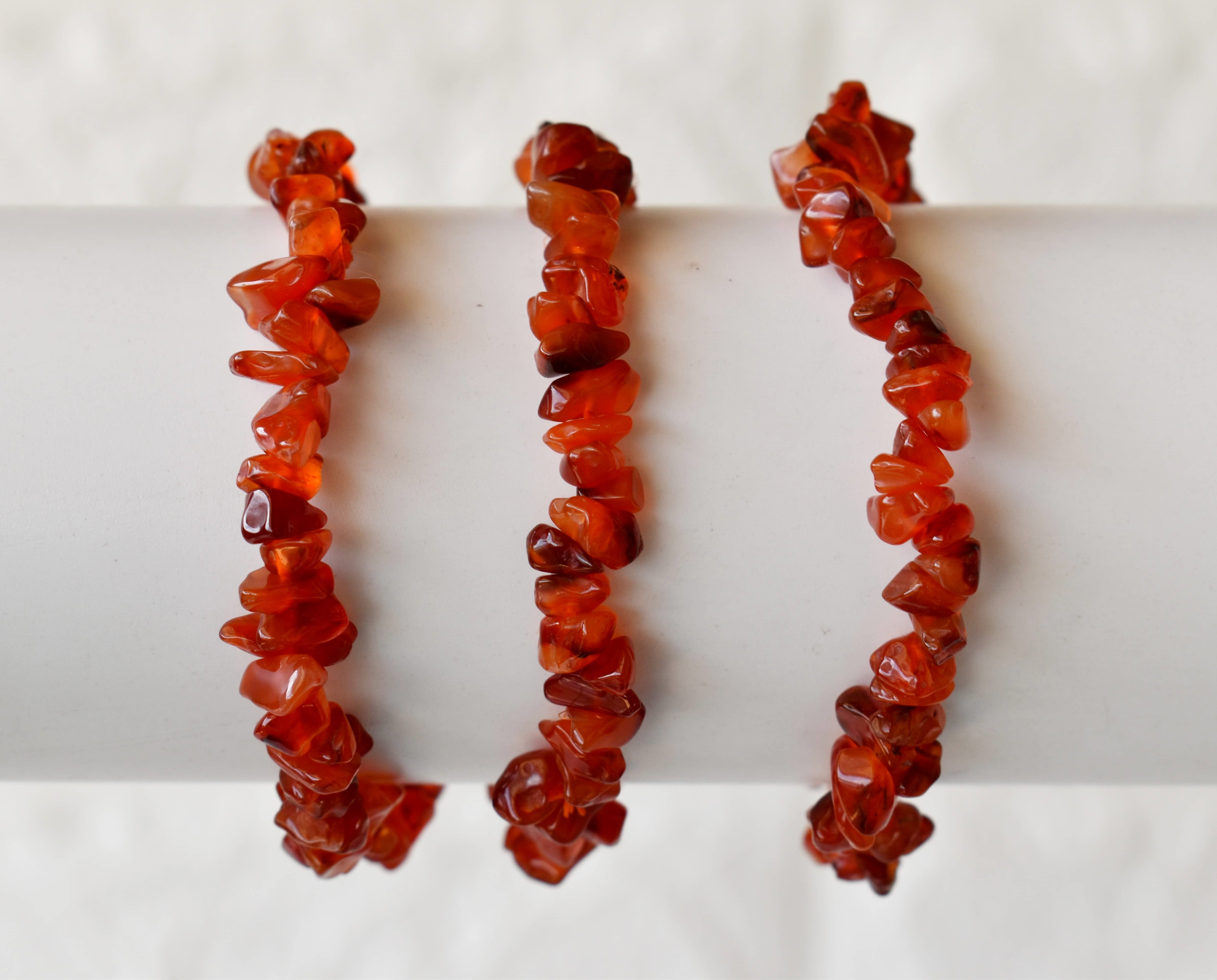 Carnelian Chip Bracelet Crystal Chip Jewelry - Uncut Carnelian Gemstone, 7-7.5 Inch Length, 8mm Orange Stone | Unique Color & Size Variations