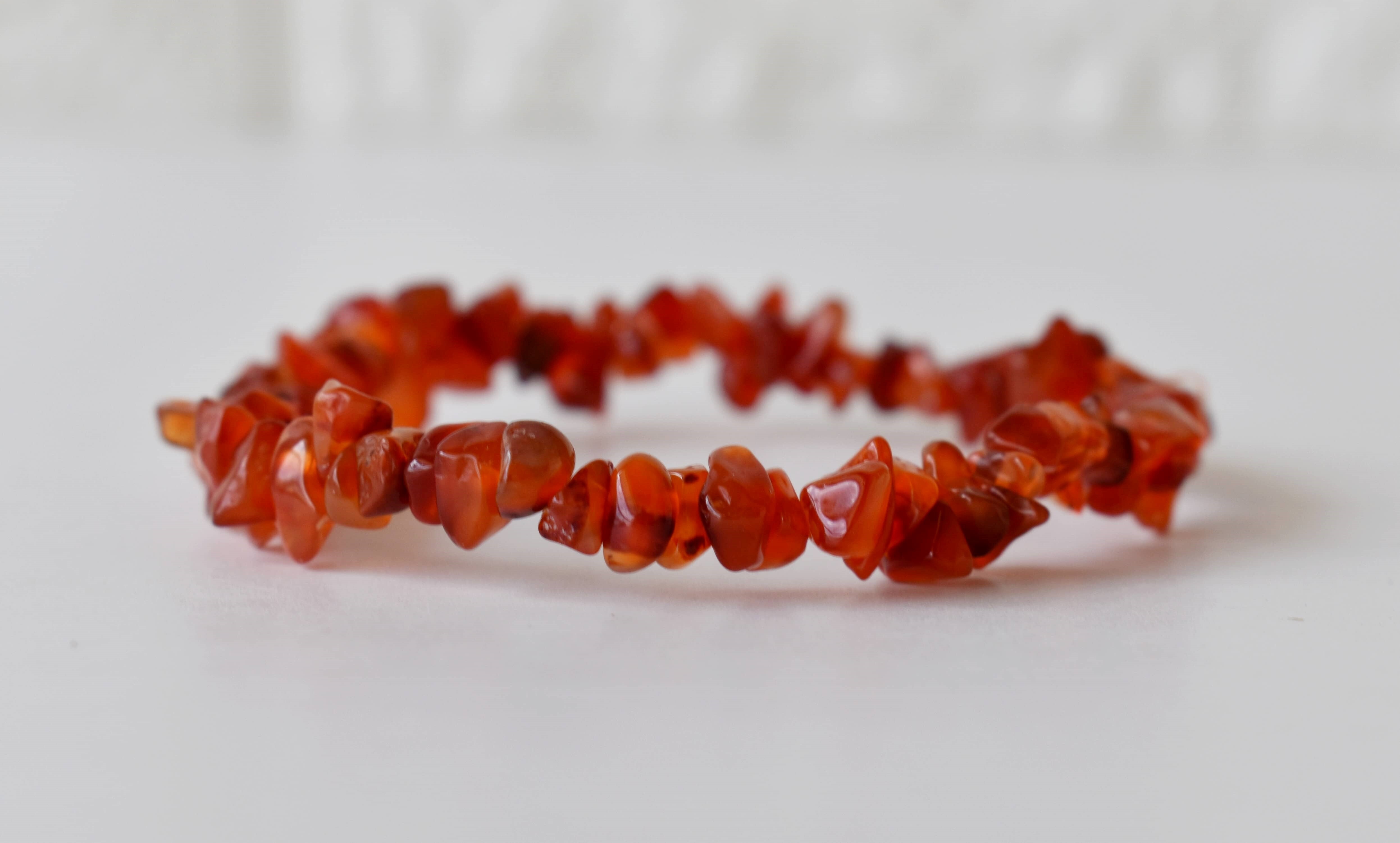 Carnelian Chip Bracelet Crystal Chip Jewelry - Uncut Carnelian Gemstone, 7-7.5 Inch Length, 8mm Orange Stone | Unique Color & Size Variations