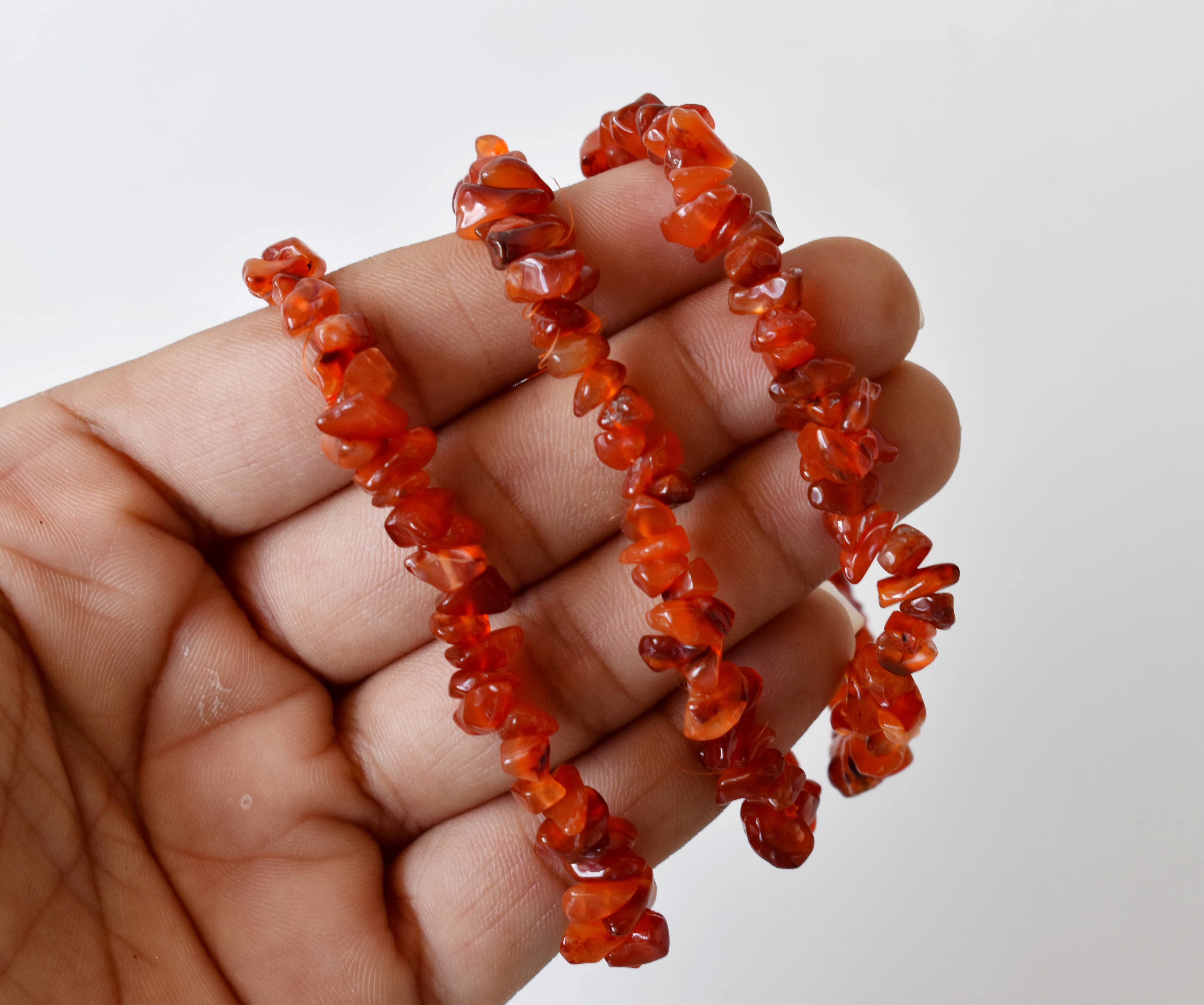 Carnelian Chip Bracelet Crystal Chip Jewelry - Uncut Carnelian Gemstone, 7-7.5 Inch Length, 8mm Orange Stone | Unique Color & Size Variations
