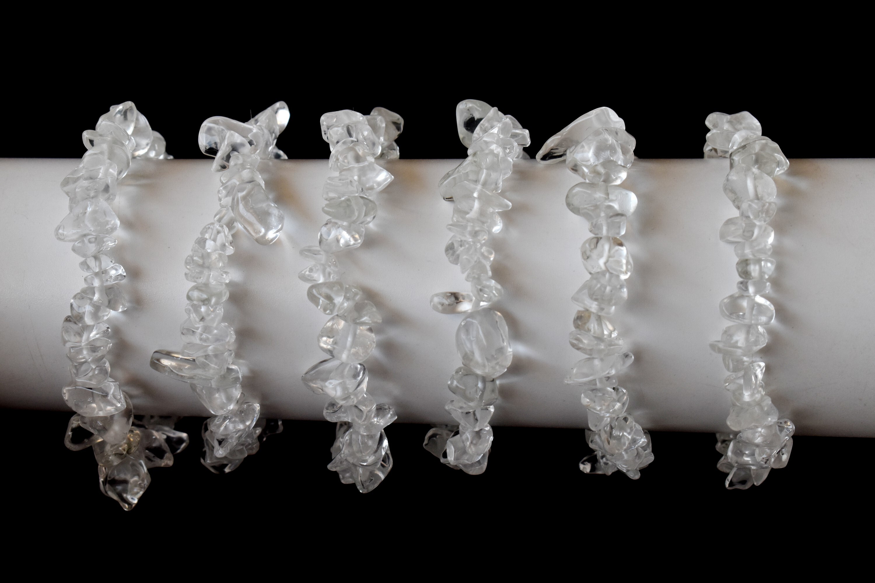 Crystal Quartz Chip Bracelet - 7-7.5 Inches, Unique Stone Variations In White | Plain Design, 8mm Stone Size, 150 Grams Weight