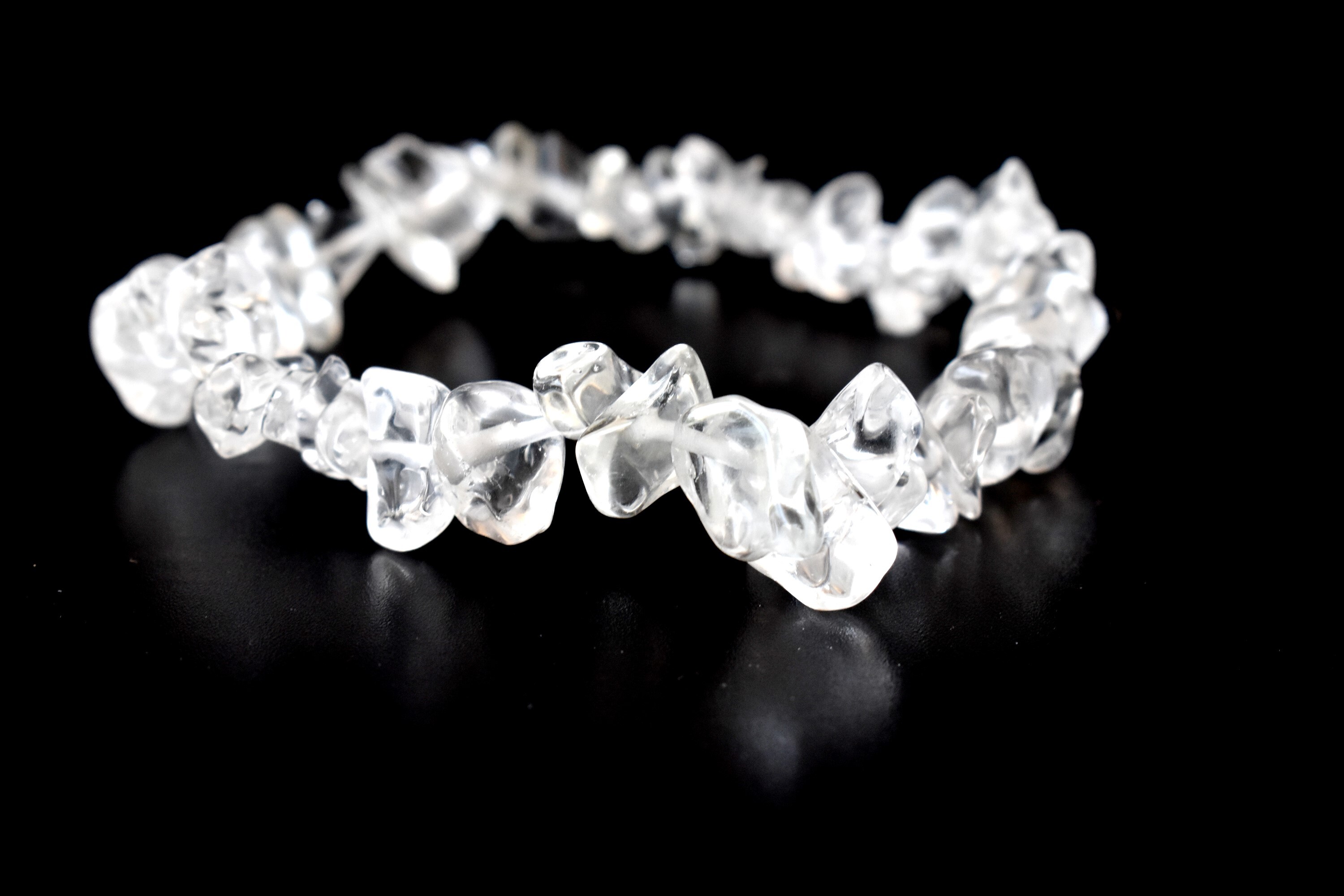 Crystal Quartz Chip Bracelet - 7-7.5 Inches, Unique Stone Variations In White | Plain Design, 8mm Stone Size, 150 Grams Weight