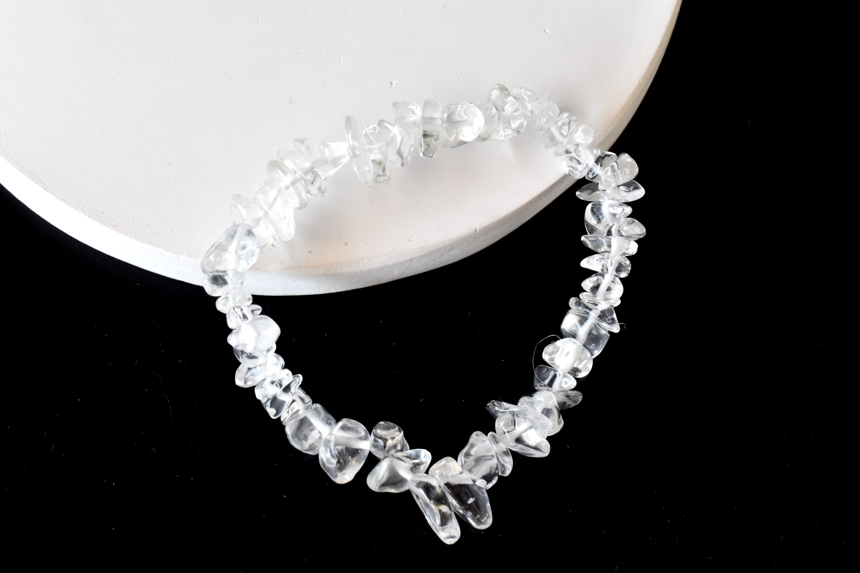 Crystal Quartz Chip Bracelet - 7-7.5 Inches, Unique Stone Variations In White | Plain Design, 8mm Stone Size, 150 Grams Weight