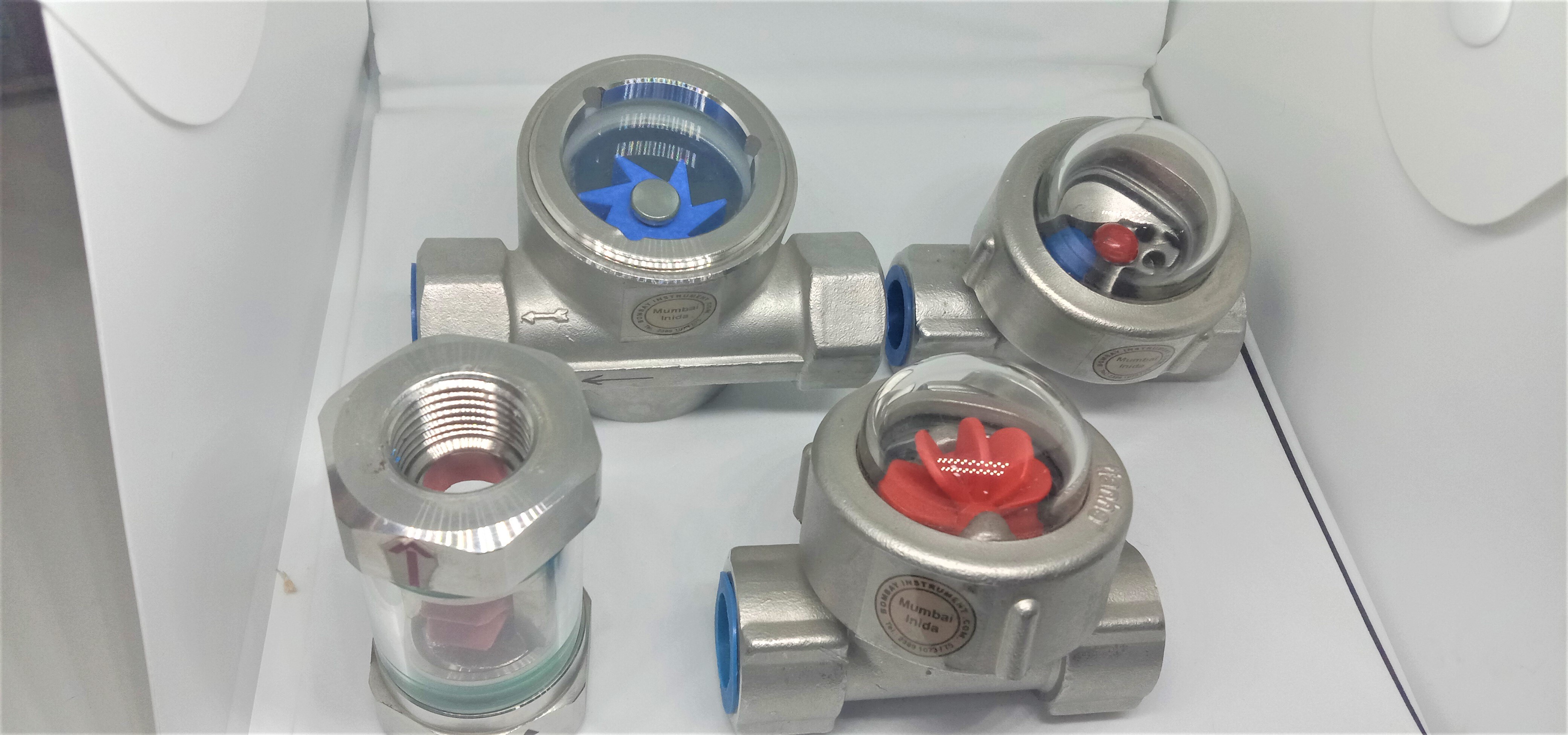 Flow Indicator Rotor Dome Glass - Stainless Steel 304, 1/2" Size, Wheel Blue Color | Visual Indicator, Maximum Pressure 16 Bar, Universal Flow Direction, Ip68 Protection Level