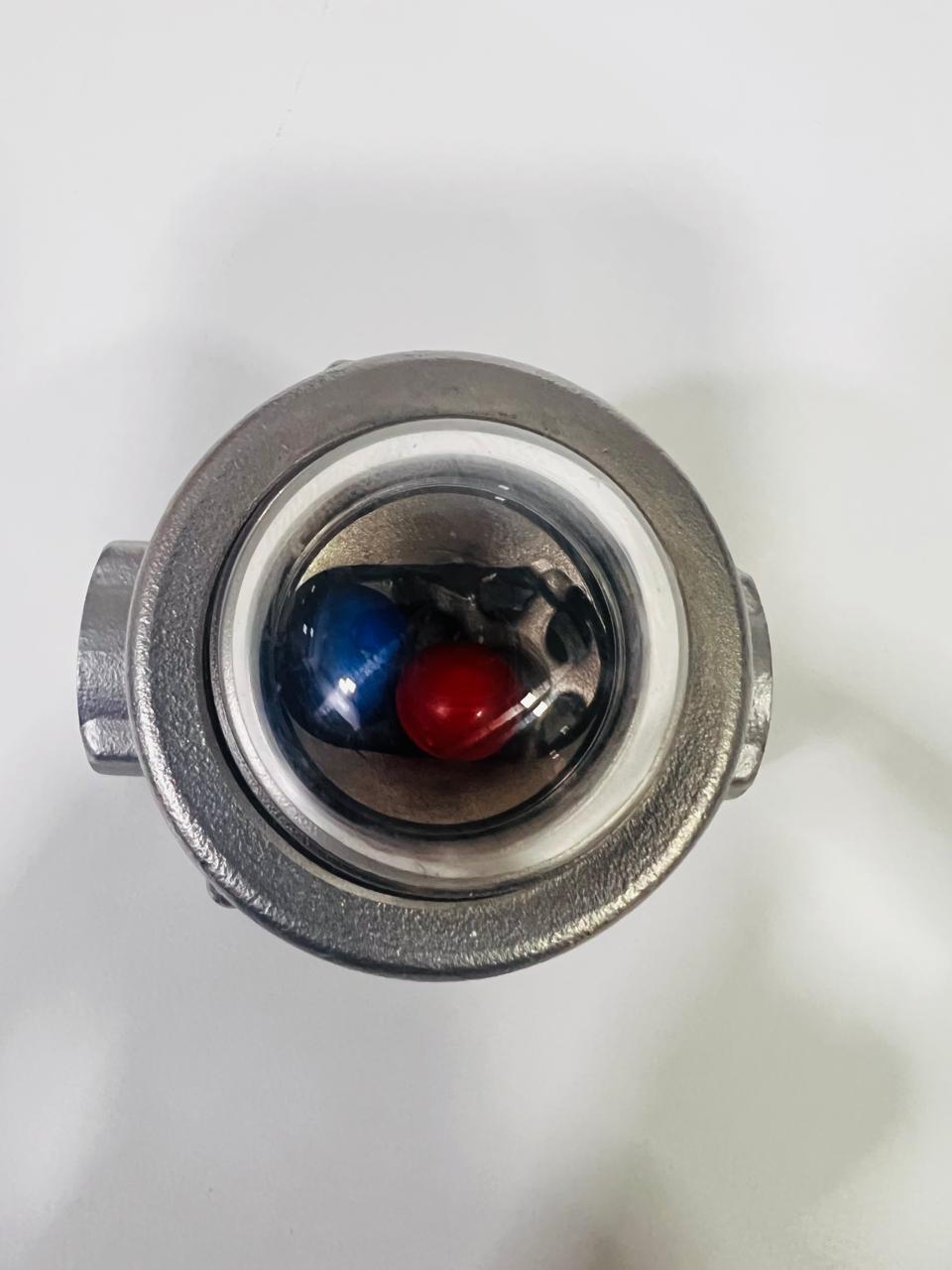 Flow Indicator Rotor Dome Glass - Stainless Steel 304, Size 1/2", 3/4", 1", Red & Blue Balls | Maximum Pressure 16 Bar, Ball Type Display, Weatherproof Enclosure