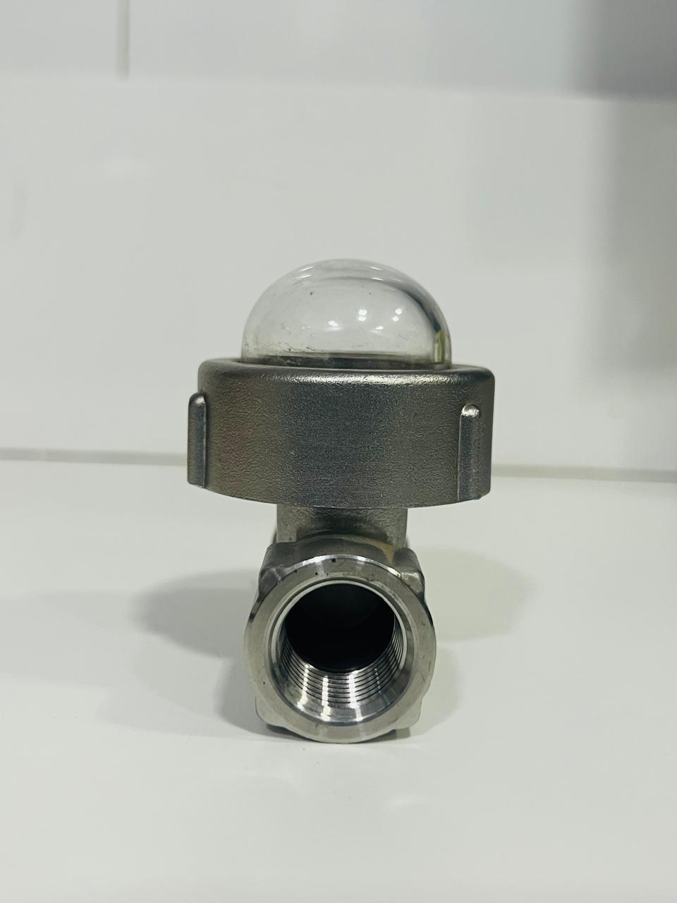 Flow Indicator Rotor Dome Glass - Stainless Steel 304, Size 1/2", 3/4", 1", Red & Blue Balls | Maximum Pressure 16 Bar, Ball Type Display, Weatherproof Enclosure