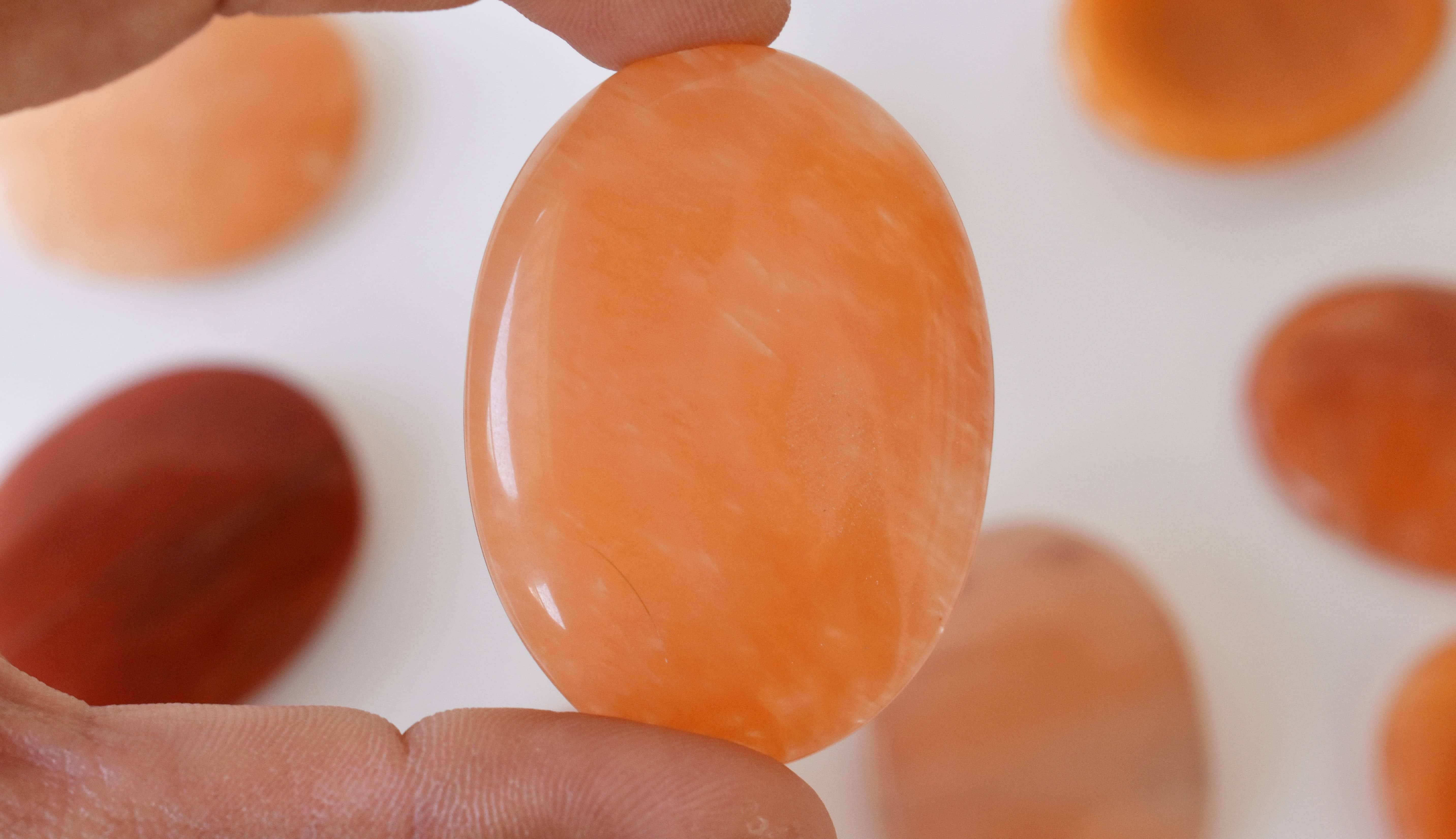 Orange Aventurine Worry Stone For Crystal Healing, Pocket Palm Stone