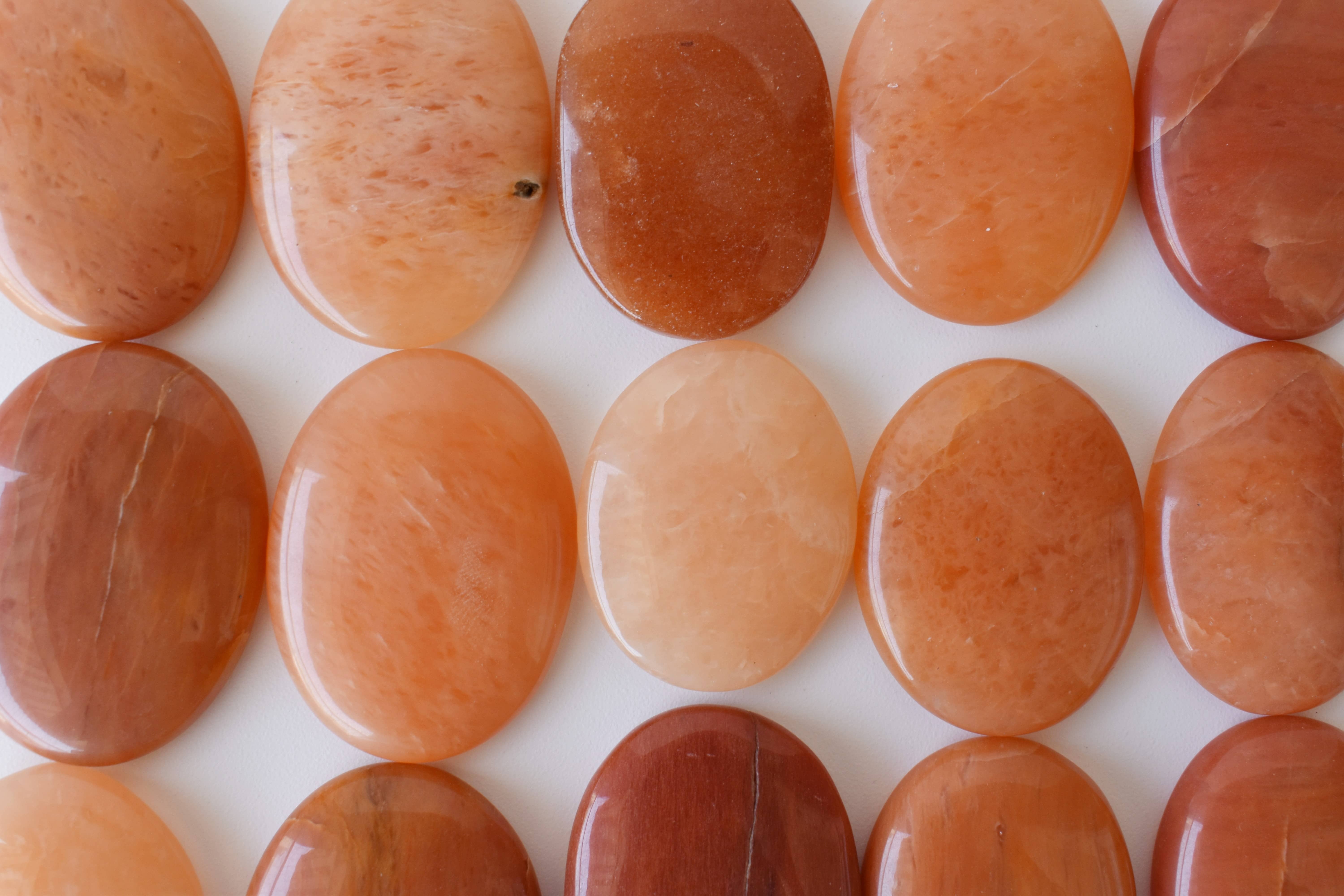 Orange Aventurine Worry Stone For Crystal Healing, Pocket Palm Stone