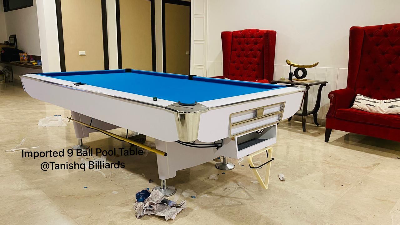 Imported Nine Ball Pool Table - Ash Wood | 9ft X 4.5ft, Green Felt, Stainless Steel Pockets, Durable Rubber Cushions, Adjustable Leg Levelers, Complete Accessory Set Included