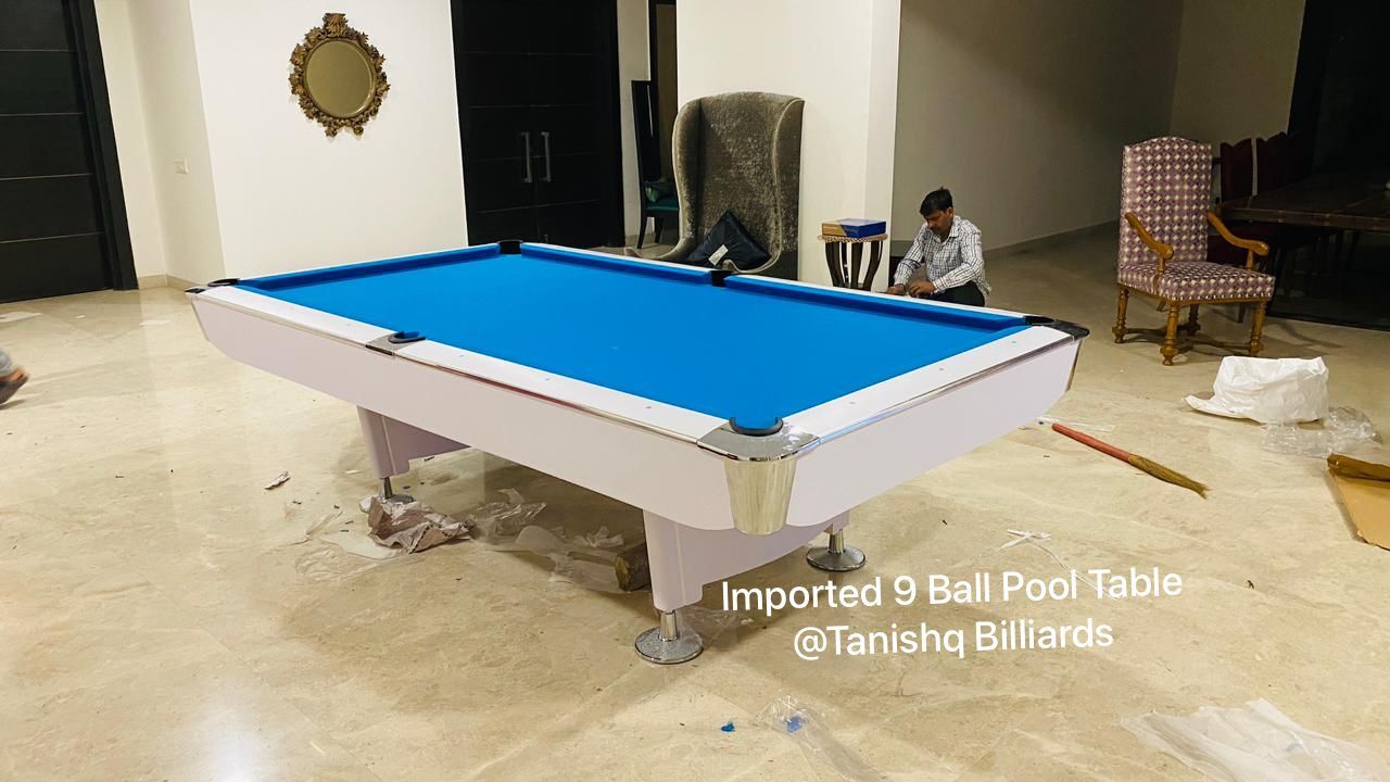 Imported Nine Ball Pool Table - Ash Wood | 9ft X 4.5ft, Green Felt, Stainless Steel Pockets, Durable Rubber Cushions, Adjustable Leg Levelers, Complete Accessory Set Included