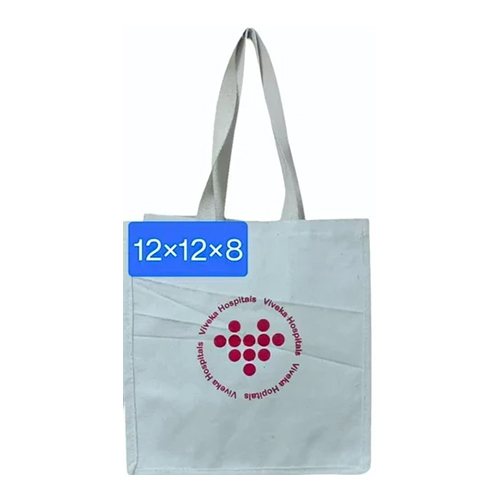 Natural Loop Handle Canvas Beach Bag - Canvas, 12" x 12" x 8", Offwhite | Capacity: 15 Kg/day, Plain Design, Loop Handles