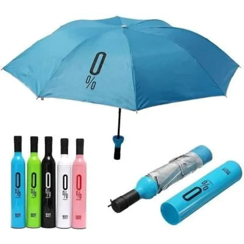 Foldable Bottle Umbrella - Mild Steel and Plastic, Blue Color for Easy Portability